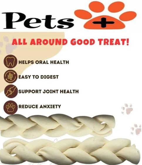 Pets Plus Premium Dog Treats ā 3-Pack Braided Cheek Collagen Sticks for Dogs ā Long-Lasting, Natural, High Protein Chew ā Rawhide Alternative for Medium & Large Dogs