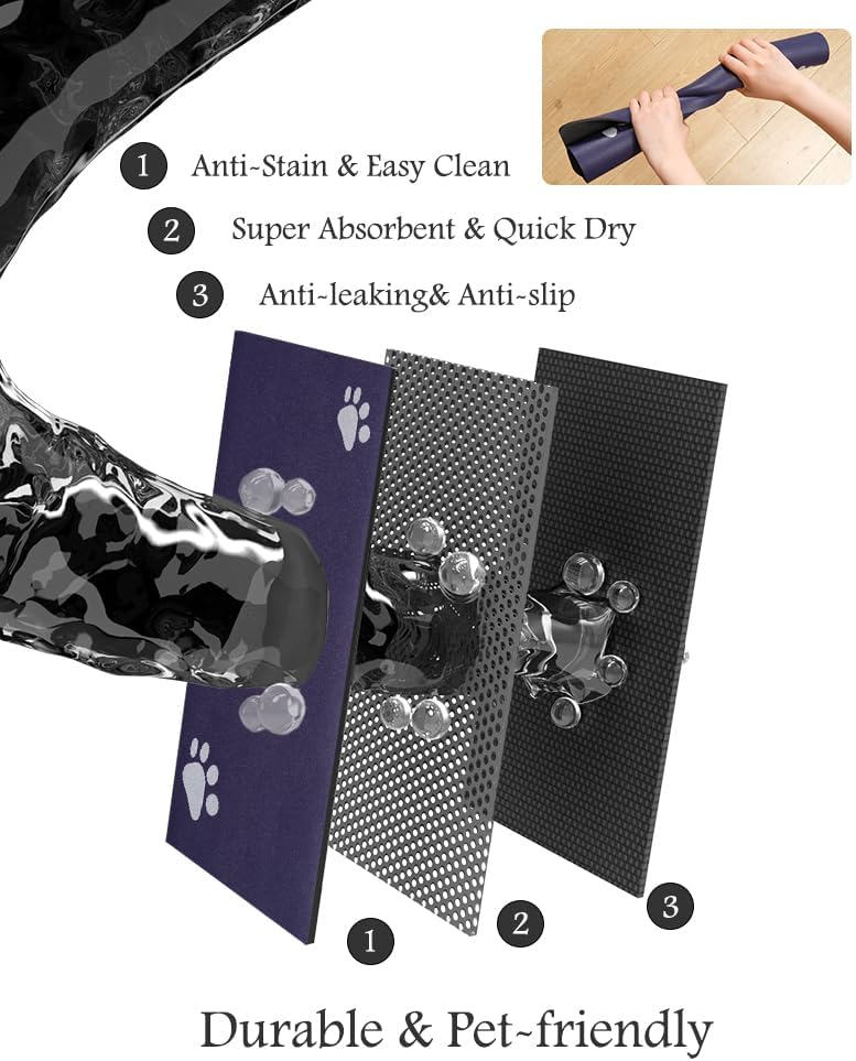 Pet Feeding Mat-Absorbent Dog Mat for Food and Water Bowl-No Stains Quick Dry Water Dispenser Mat-Dog Accessories Pet Supplies-Bowl for Messy Drinkers(Navy,23"x34"