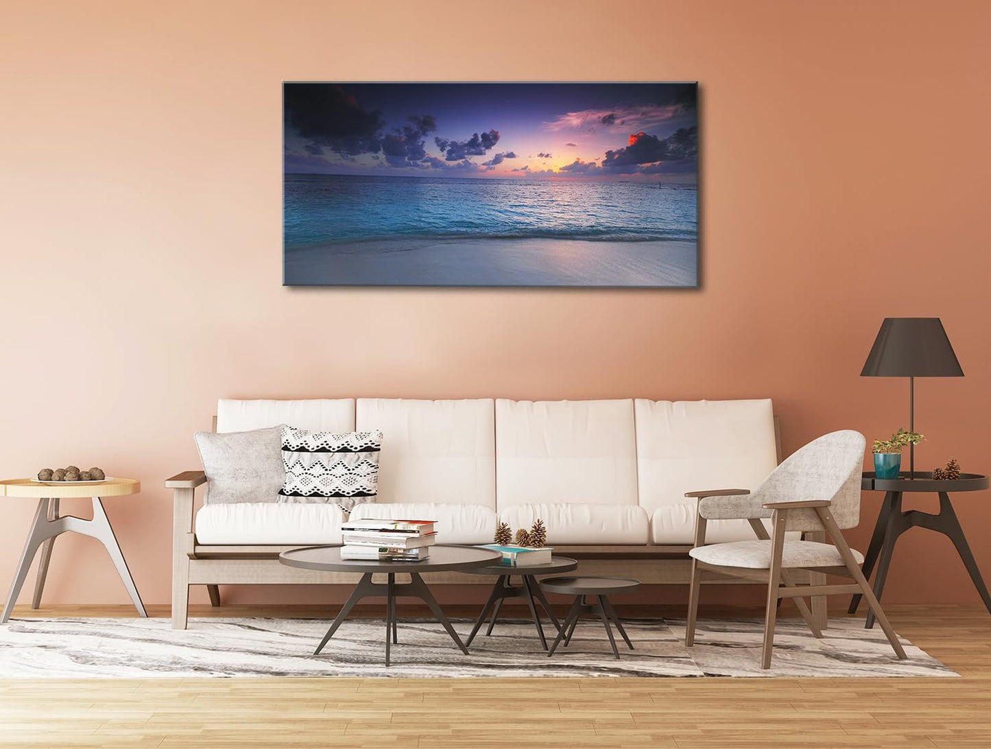 Beach Wall Art Sunset Coastal Bathroom Decor Ocean Sunrise Canvas Artwork Nature Landscape Prints Painting Modern Ocean Waves Seascape Artwork for Living Room Office Home Decoration 20x40 inch