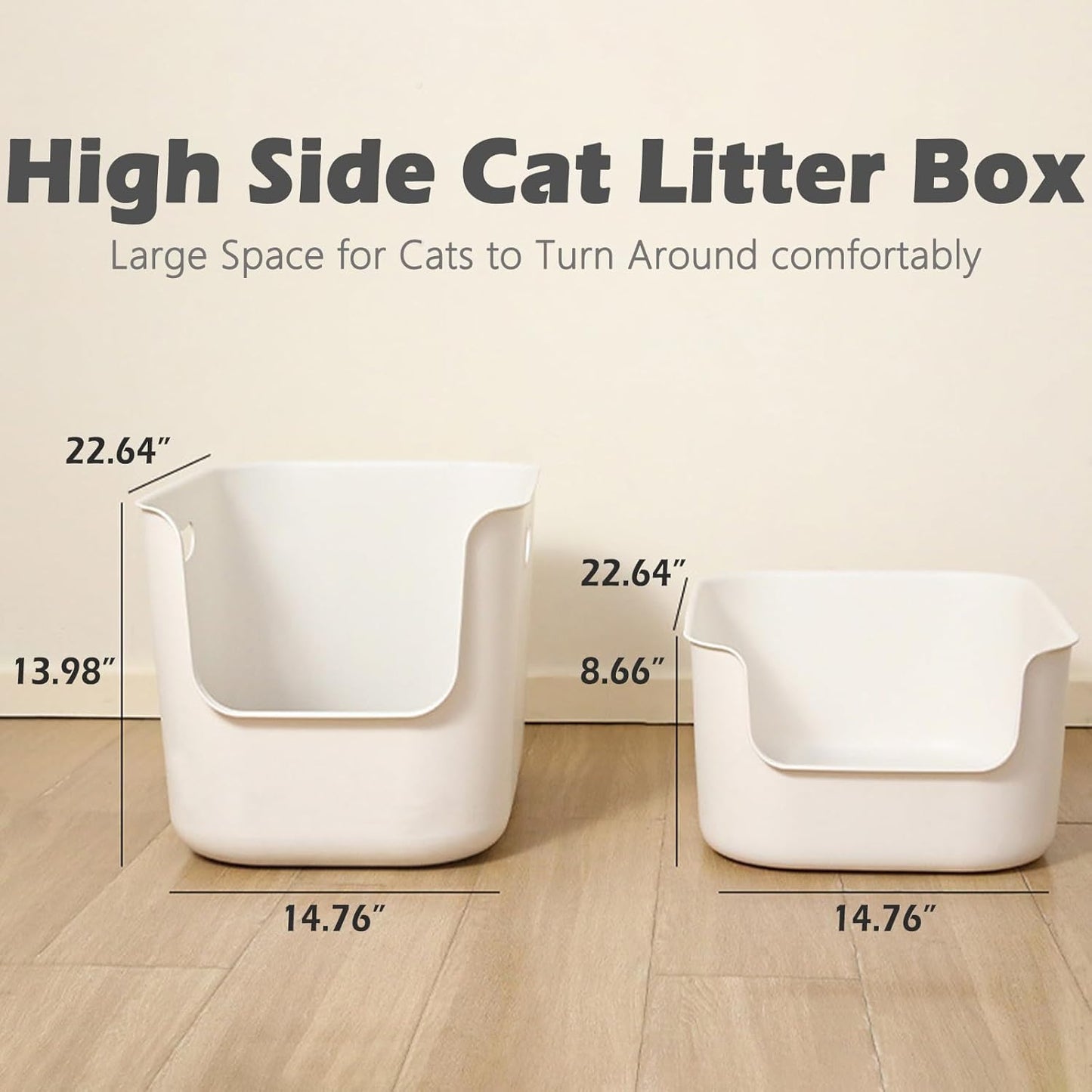 SpaceTime Extra Large Litter Box with High Sides,22.64"×14.76"×13.98" XL Multi Cat Litter Pan for Kitty,Cat Boxes for Indoor Cats,Jumbo Litter Boxes for Big Cats,Anti-Splashing,Easy to Clean