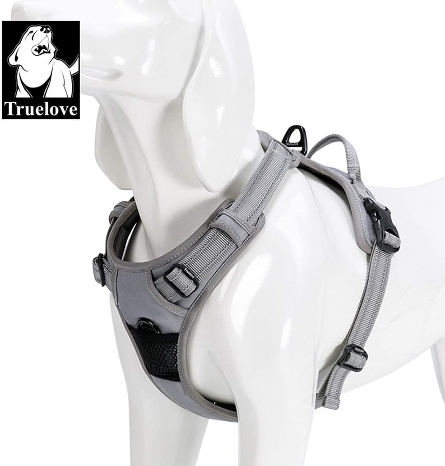 TRUE LOVE Adjustable No-Pull Dog Harness Reflective Pup Vest Harnesses Comfortable Control Brilliant Colors Truelove TLH5651(Gray,M)