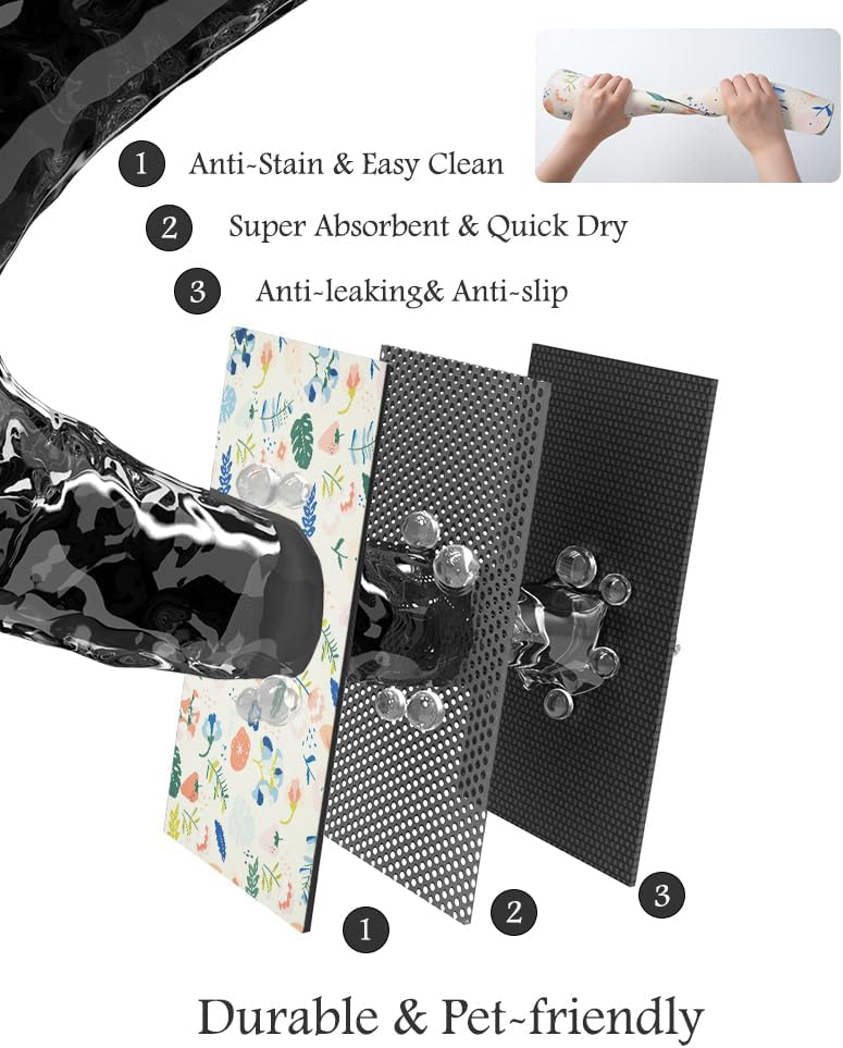 Pet Feeding Mat-Absorbent Dog Mat for Food and Water Bowl-No Stains Quick Dry Water Dispenser Mat-Dog Accessories Pet Supplies-Bowl for Messy Drinkers(LIGHTFLOWERS,12"x19"