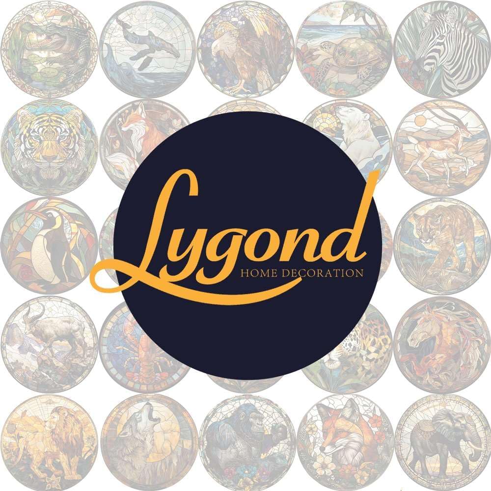 Lygond Metal Sign Tin Sign Circular Stained Glass Bear Home Decor for Patio 12×12 Inches