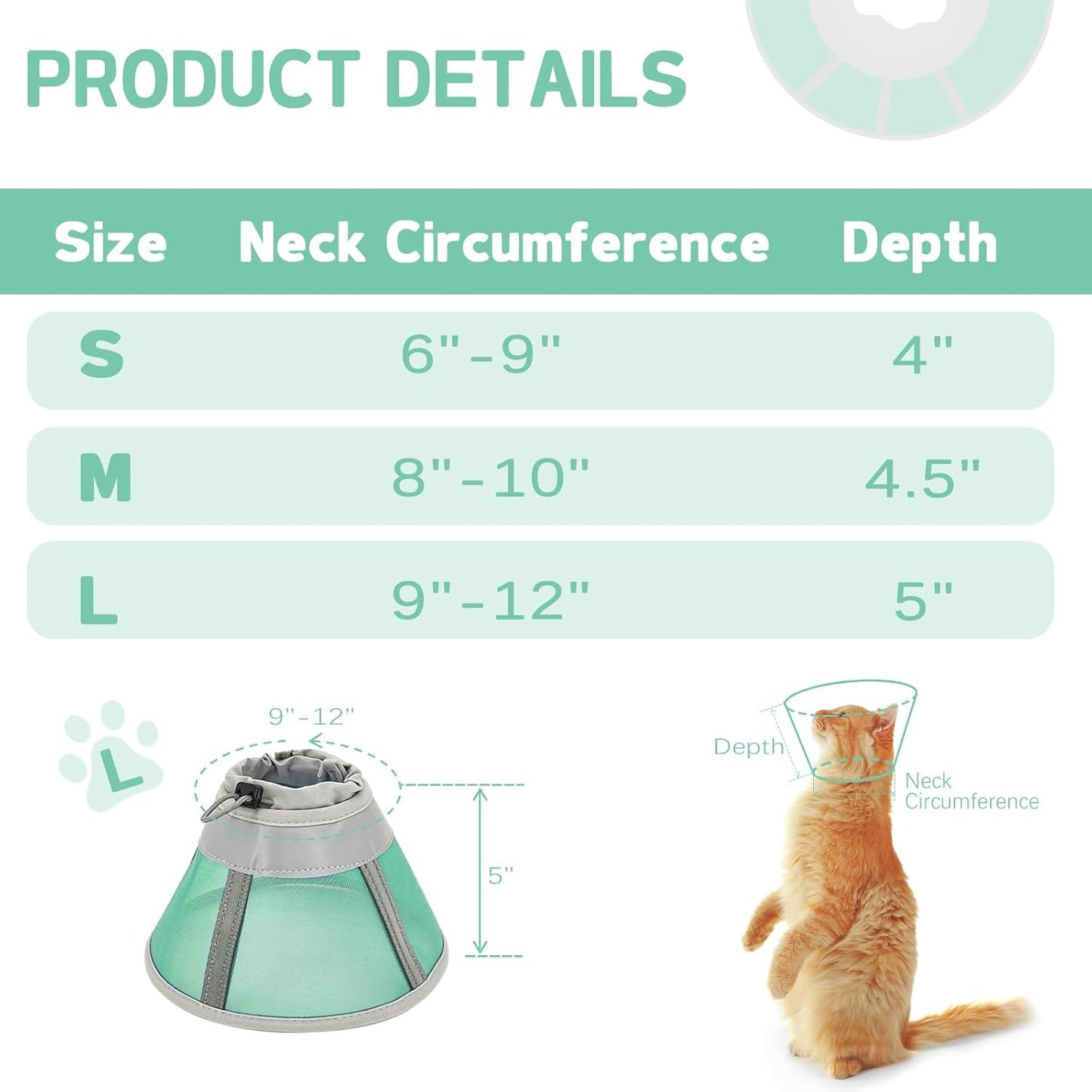 Cat Cone Collar Soft, Cat Recovery Collar for Large Medium Small Cats Kittens, Kitten Cone Alternative After Surgery
