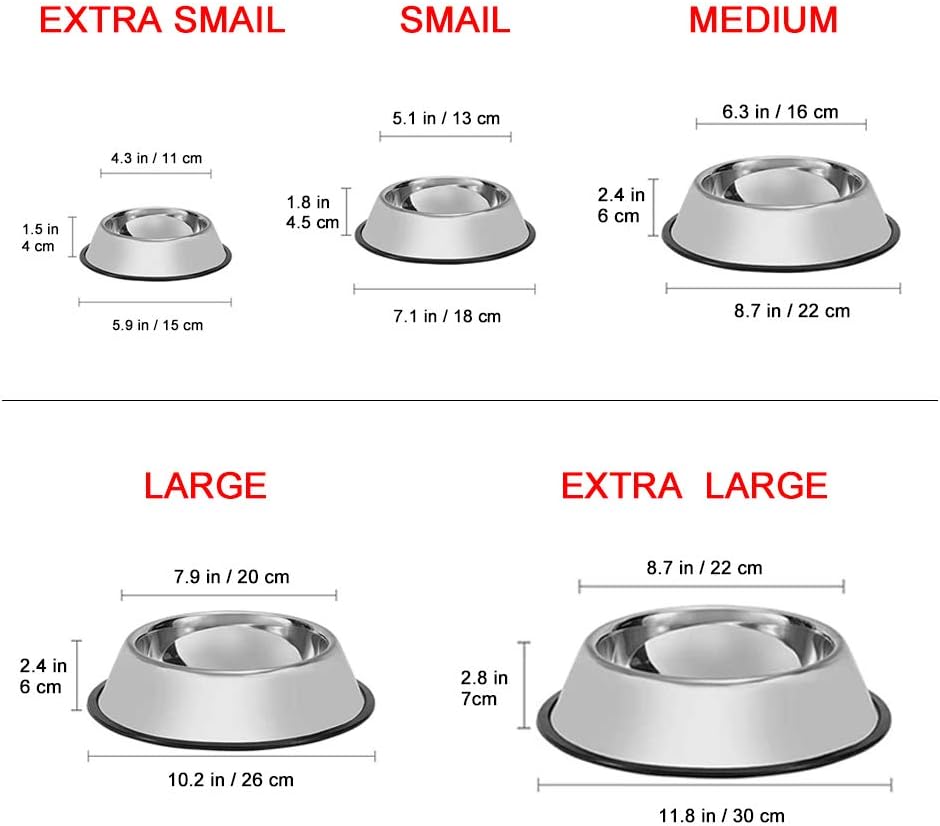 Stainless Steel Dog Bowls, 1.5 Cup/12oz Cat Bowl Water and Food with Rubber Base, Pet Bowls for Small Dogs, Cats, Puppy, Rabbit and Kitten, 2Pack