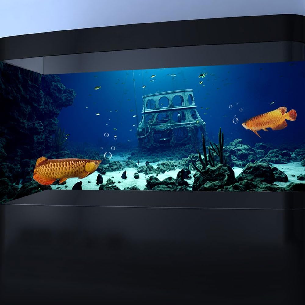 60X24IN Natural Underwater Aquarium Background, Pictures 3D Fish Reef Fish Tank Decoration Background, with 8 EVA Double-Sided Tape