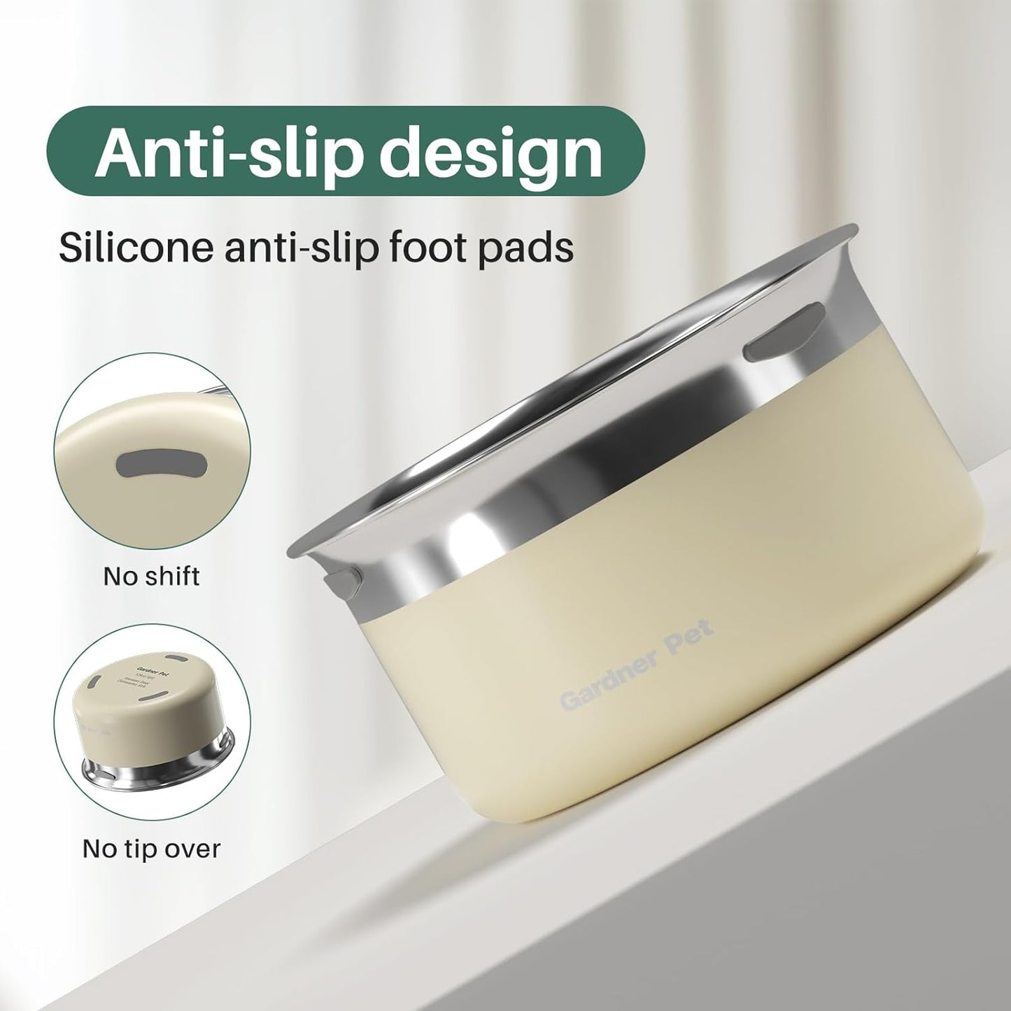 Gardner Pet Dog Bowls 1 Gallon (3.85L) Stainless Steel No Spill Water Bowl, Slow Water Feeder Metal Dog Bowls, Spill Proof Water Dispenser for Large Dogs, Promotes Healthy Hydration(White)