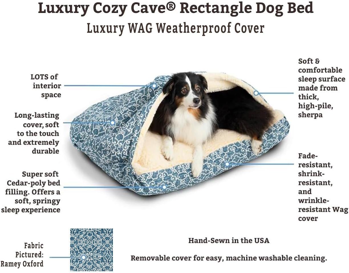 Snoozer Luxury Rectangle Cozy Cave Dog Bed - Indoor Dog Bed with Cover Cave, Covered Calming Burrow for Medium & Large Sized Pets with Blanket Attached, Enclosed, Washable - Large, Black Diamond