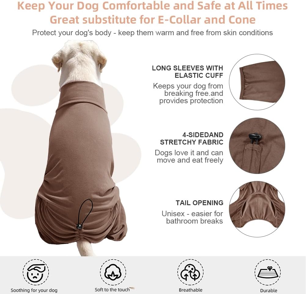 Dog Pyjamas PJS Sweater Clothing and Home Clothing Suitable for Medium to Large Breeds of Dogs, Dog Neutering Suits, Extra-Large Stretch Fabric, Four-Legged Clothe (Thickened Coffee, 4XL)