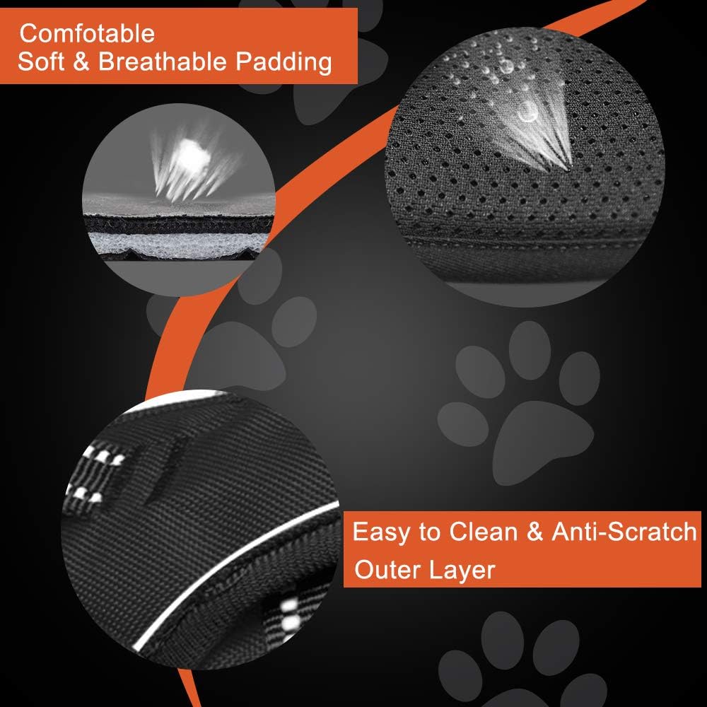 PHOEPET Reflective Dog Harness No Pull Large Breed Vest with 2 Metal Leash Attachment Hooks(L, Blue)