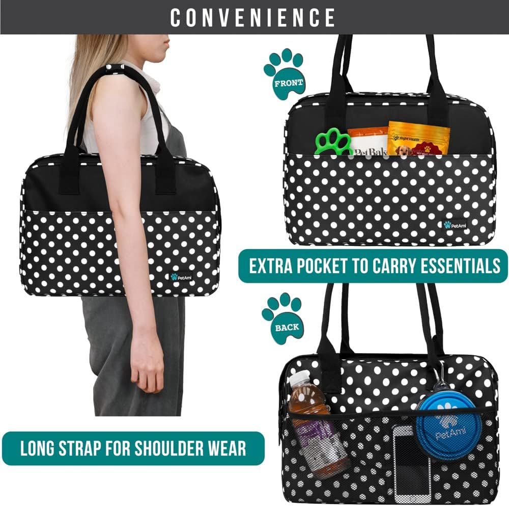 PetAmi Dog Purse Carrier for Small Dogs, Airline Approved Soft Sided Pet Carrier with Pockets, Ventilated Dog Carrying Bag for Puppy Cat, Dog Travel Supplies Bag, Sherpa Bed, Max 12 lbs, Polka Dot
