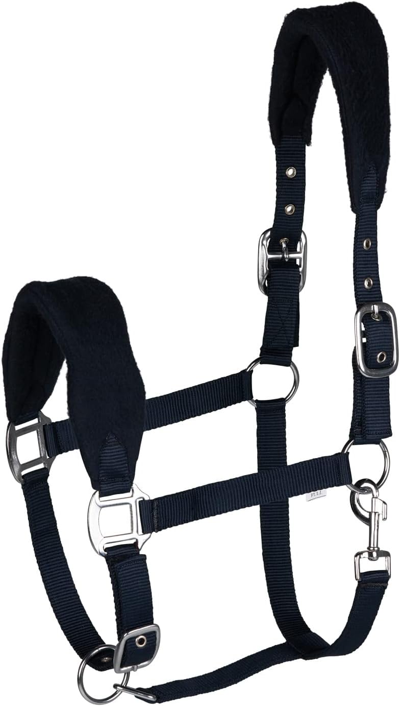 HORZE Kiel Adjustable Horse Halter with Fleece Padding - Dark Navy - Warmblood