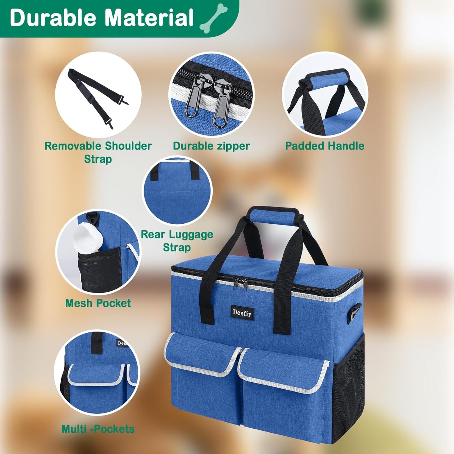 Large Pet Travel Bag Organizer - Dog & Cat Tote with Food Containers, Bowls, Feeding Mat, Perfect for Camping, Hiking (Multi-Pocket Design)