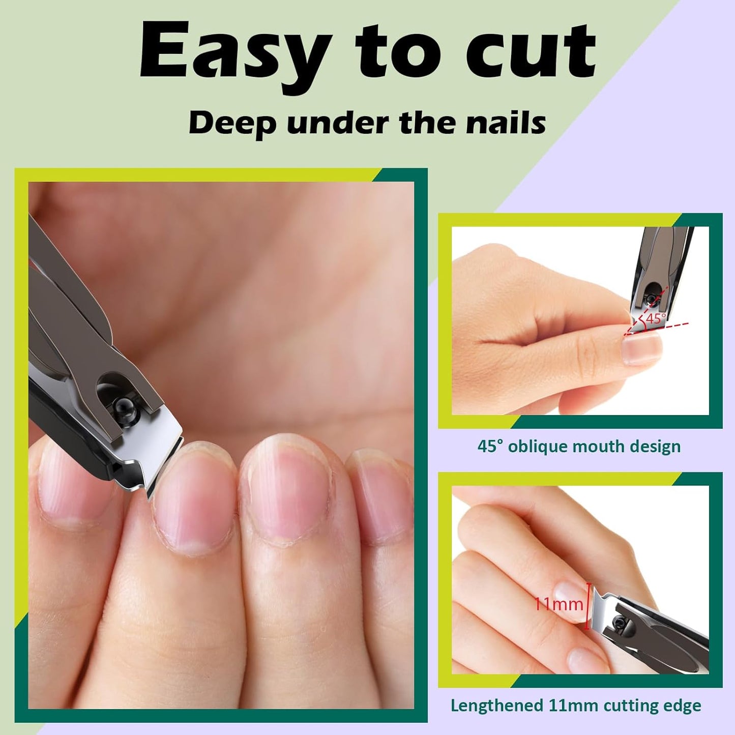 GLAMFIELDS Nail Clipper with Catcher, 3 Pack No Splash Fingernail Toenail Clipper,Slanted Edge Nail Clippers Stainless Steel Nail Cutter Nail Trimmer, Good Gift for Men and Women