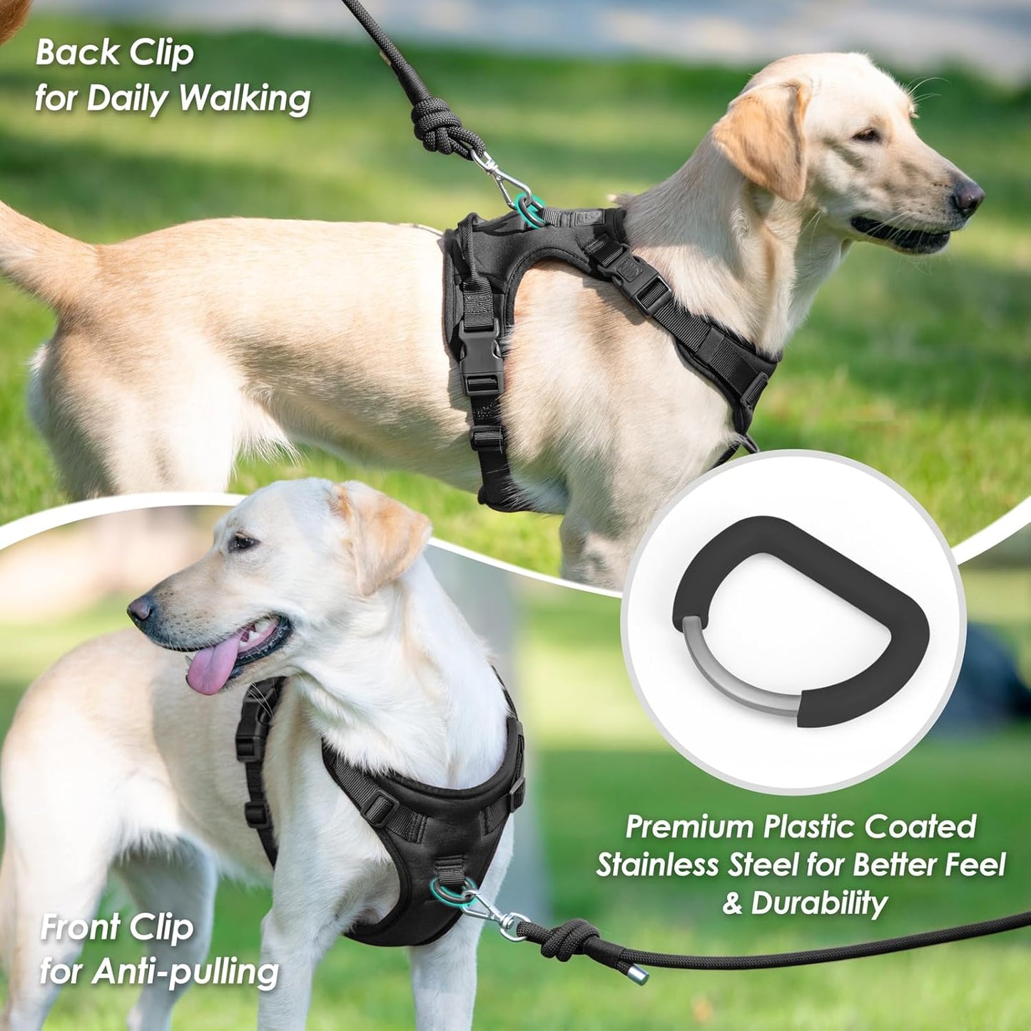 No Pull Dog Harness, Puppy Vest with Front Clip for Small Medium Large Sized Dog (Black,L)