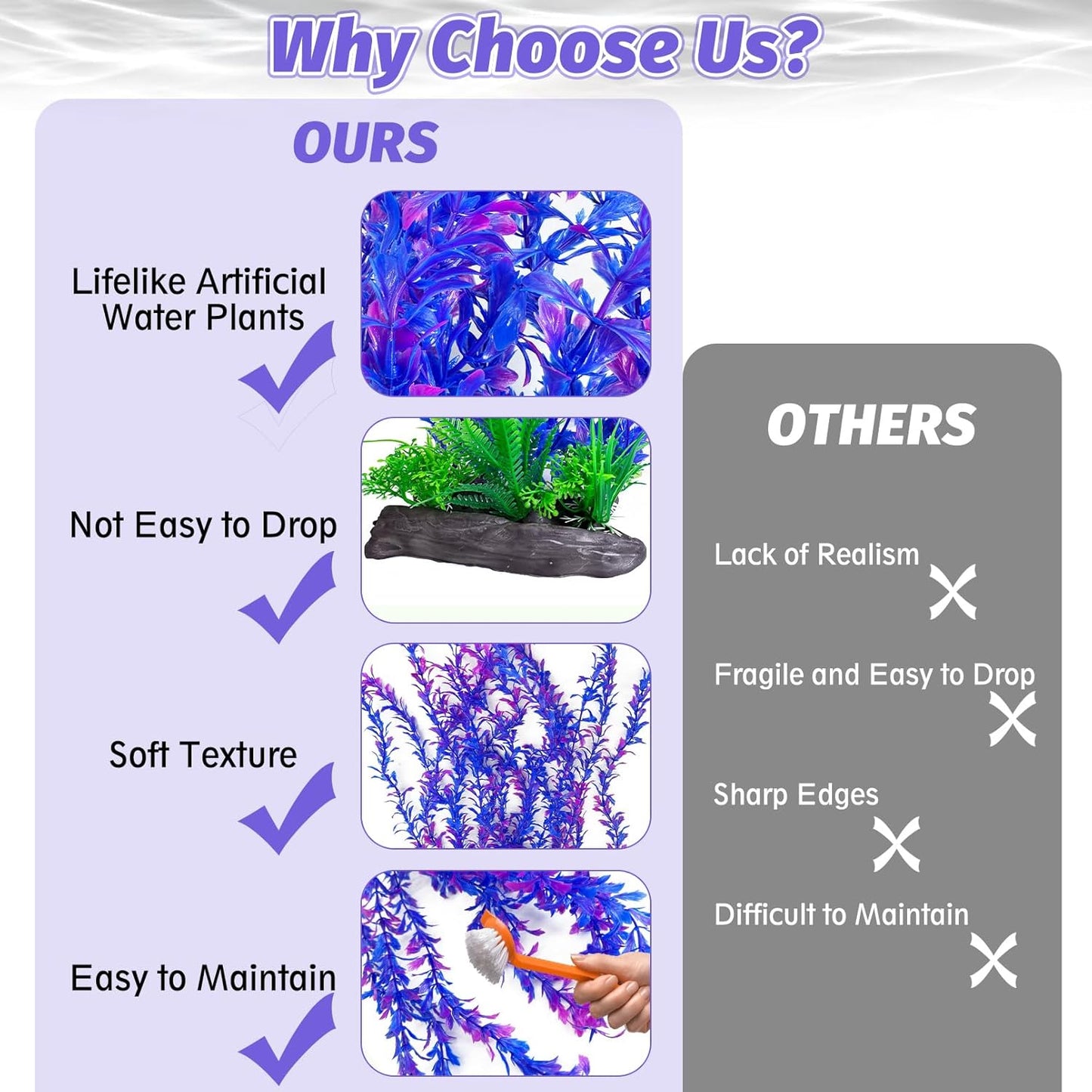 Hamiledyi Aquarium Plastic Plants Aquarium Decor Artificial Fish Tank Plants,Tall Fish Tank Decorations, Extra Large Aquarium Plant 20.4-inch Tall,2PCS