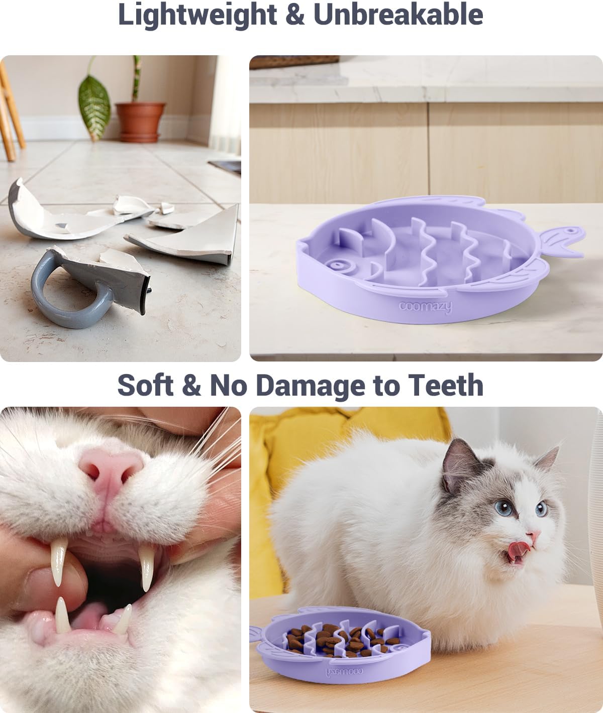 Coomazy 2-in-1 Silicone Slow Feeder Dog Cat Bowls, Lick Mat Interactive Puzzle Toy for Pets Dry/Wet Food Training, Keeps Dogs Cats Busy, Prevents Puppy Kitty Overeating (Purple, 1.2 Cup)