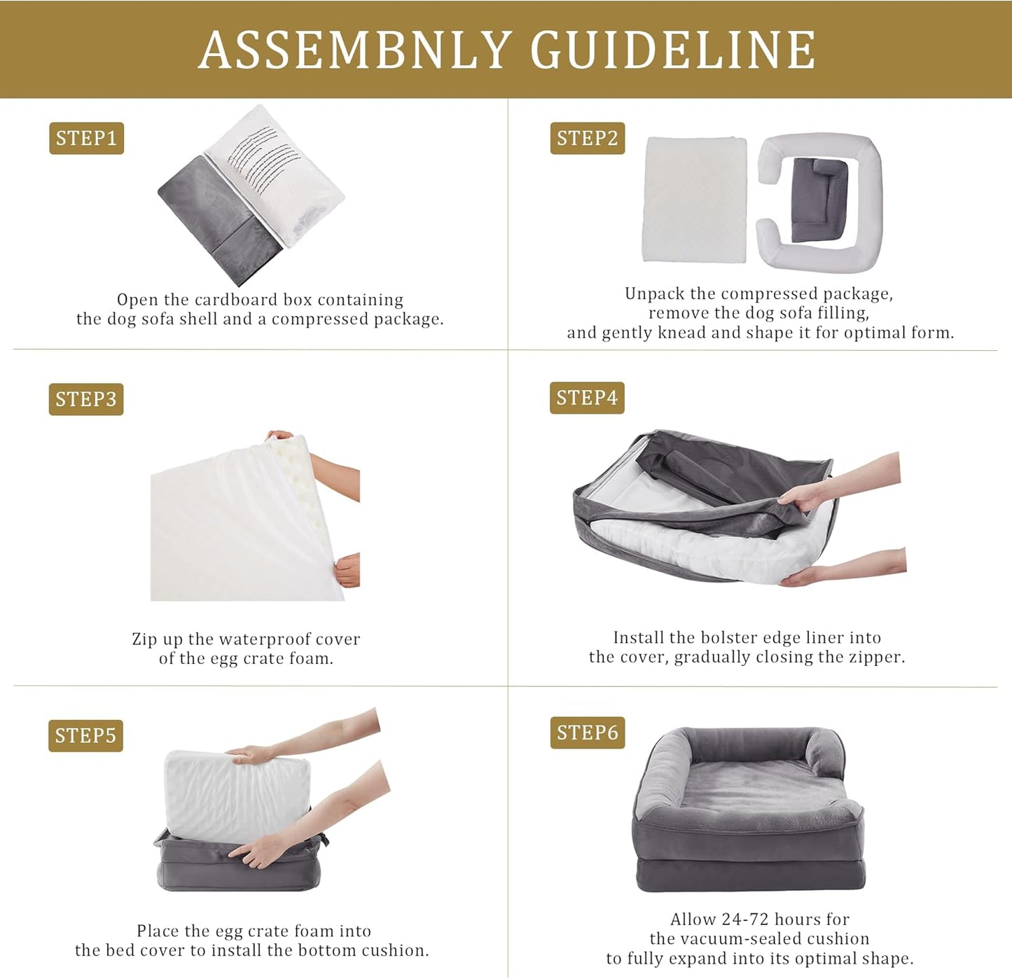 Bedfolks Orthopedic Dog Bed, Waterproof Dog Sofa Bed for Extra Large Dogs, Egg Foam Pet Couch Bed with Removable Washable Cover and Nonslip Bottom, Light Grey