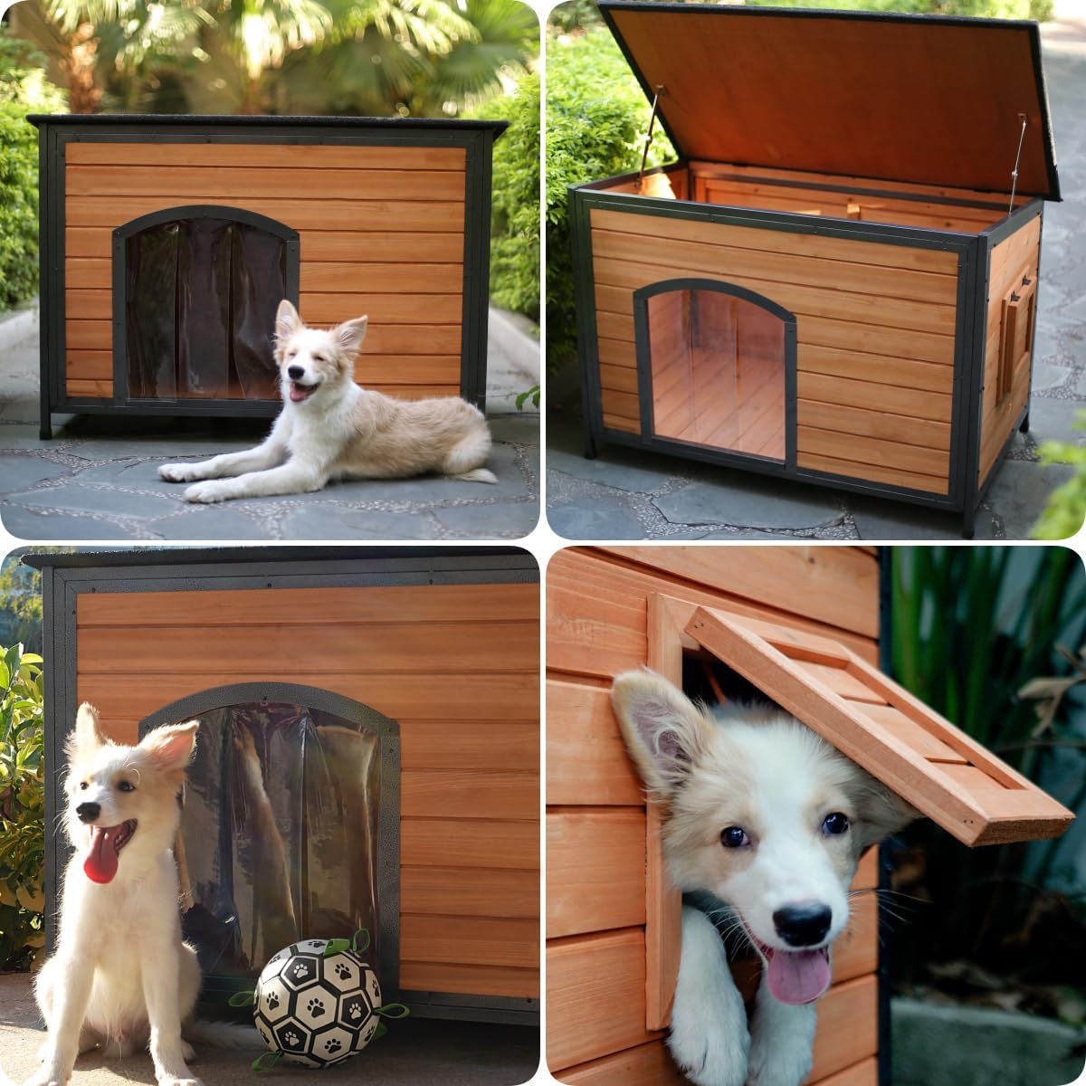 Dog House Outdoor Weatherproof 43.3" L Chew Proof Dog Kennel for Small Medium Large Dogs with Strong Metal Chew Proof Frame Raised Design