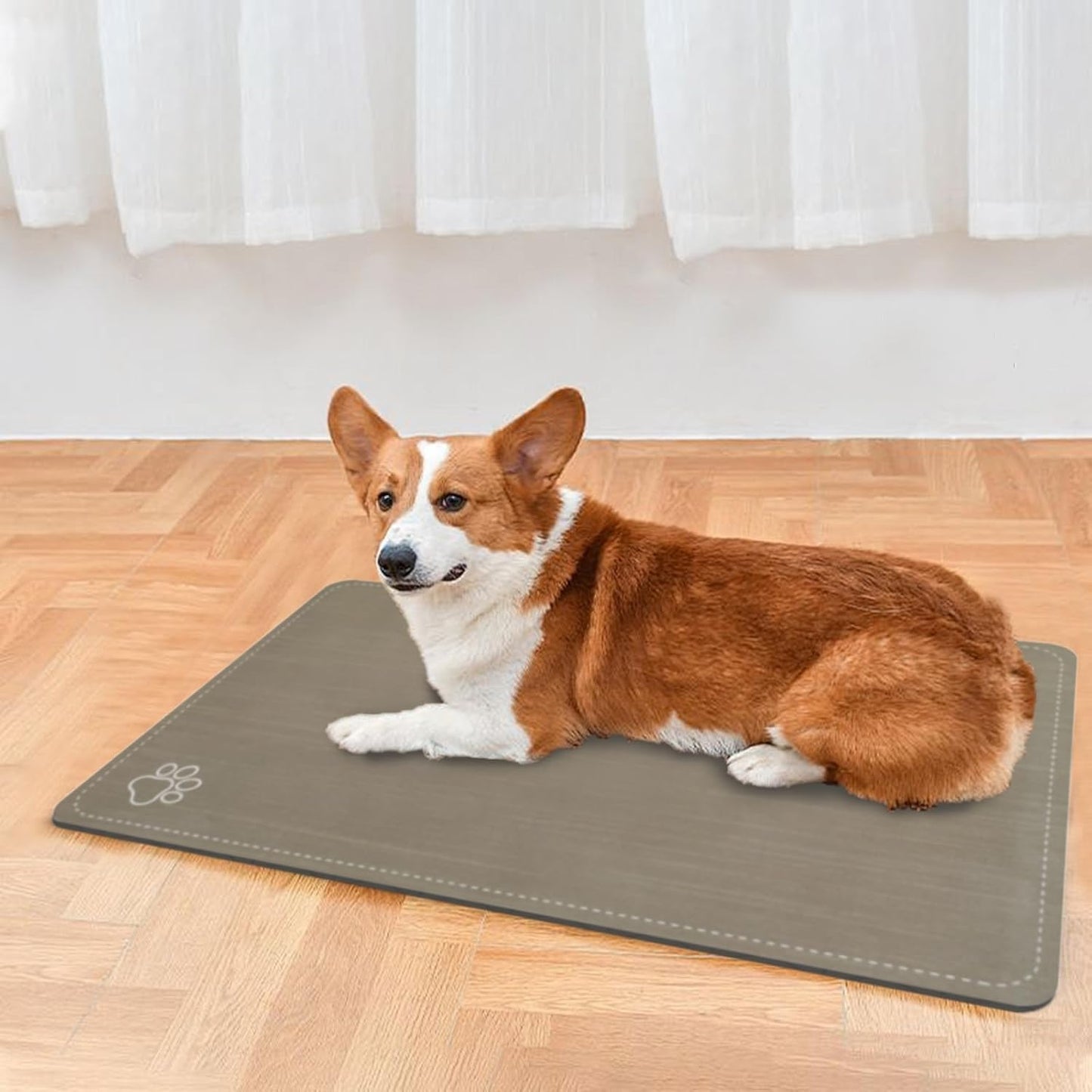 Le courant Pet Feeding Mat Absorbent Non-Slip Pet Placemat for Feeding Bowl, with Waterproof Rubber Backing, Quick Dry Water Dispenser Mat for Dog and Cat,Brown.Dog Paw-11.8x19.7 in