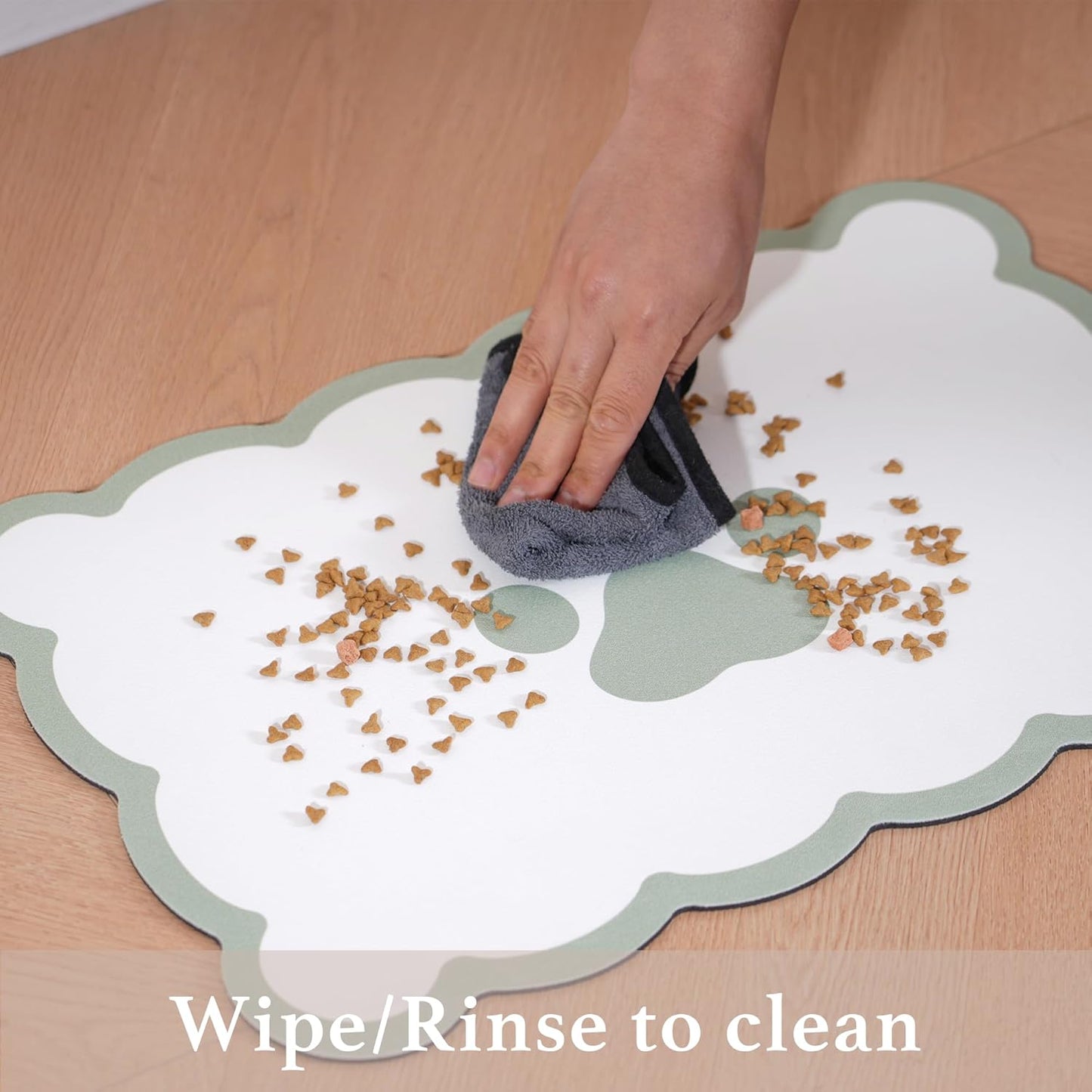 Ralxion Scalloped Dog Feeding Mat, Absorbent Mats for Dog Food and Water Bowl, Dispenser, Cute Elegant Aesthetic Preppy Sage Green Scallop Pet Placemat for Dogs, Cats, Puppy Accessories, 14" X 19”