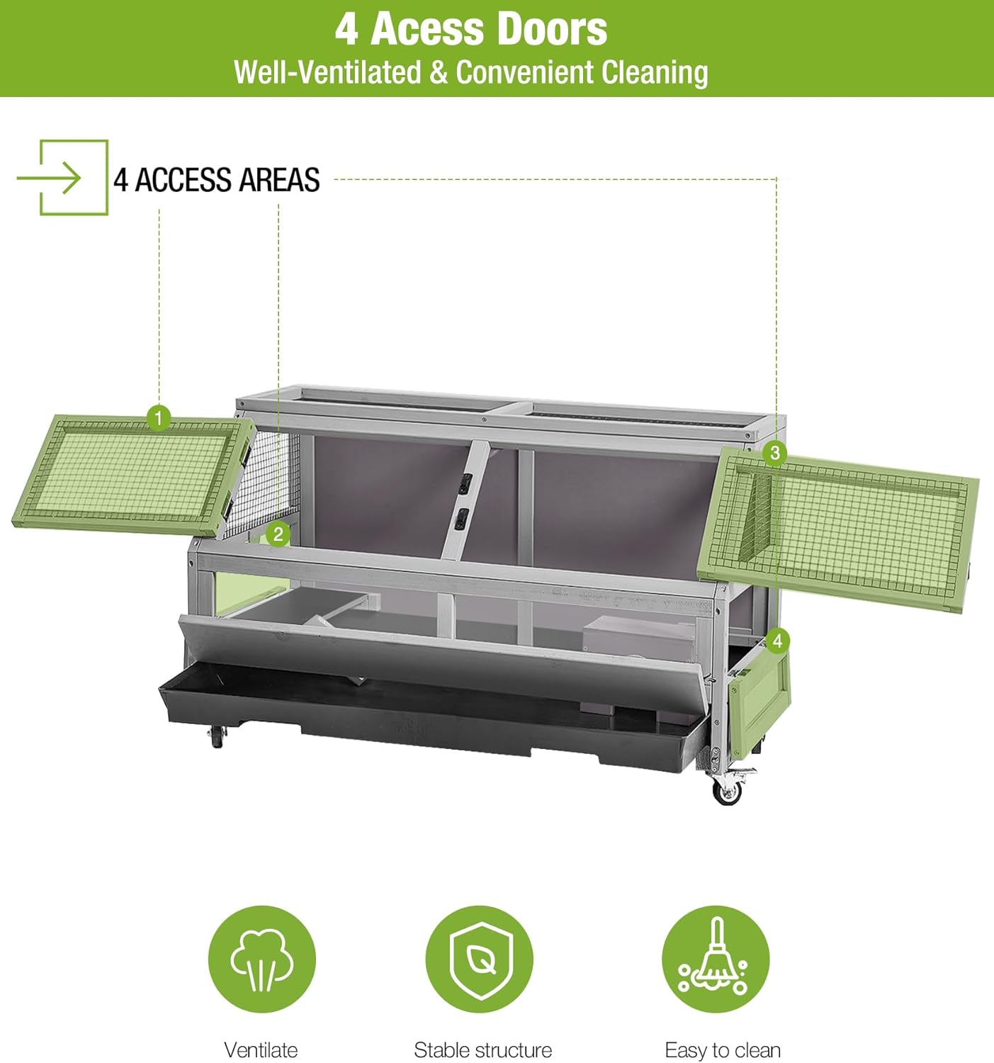 GUTINNEEN Guinea Pig Cage, Hamster Cage with Chew-Proof Aluminum Edges & Leak-Proof PVC Layer, Small Animal Cage with 4-Wheel Design, Acrylic/Mesh Panels for Ferrets, Rats