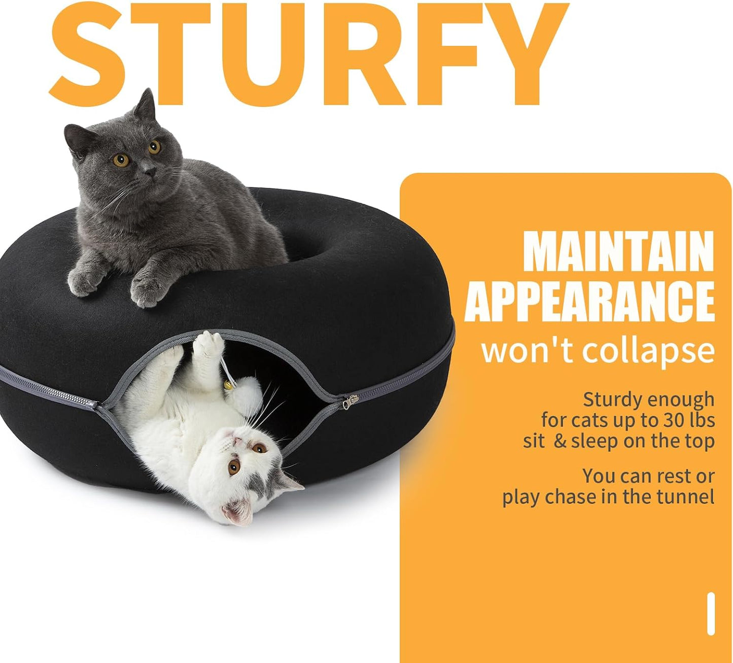 Jia Xi Cat Tunnel Bed - Large Indoor Cat Condo and Cave, 24 inch, Black