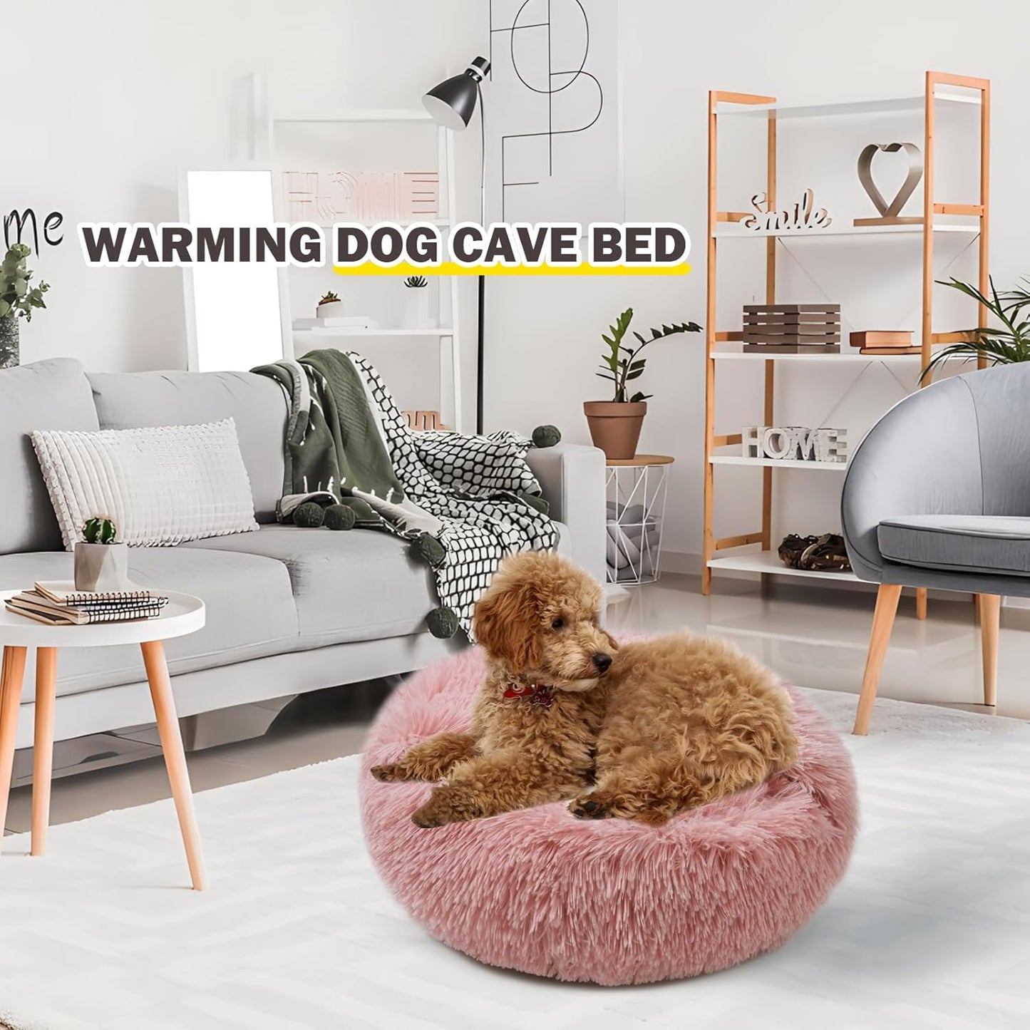 Cat Bed for Indoor Cats, Calming Cozy Cave with Self-Warming Plush, Entire Bed Machine Washable & Anti-Slip Base, Breathable Pet Bed for Small Cats&Dogs All Seasons (Leather Pink, 24 * 24inch)