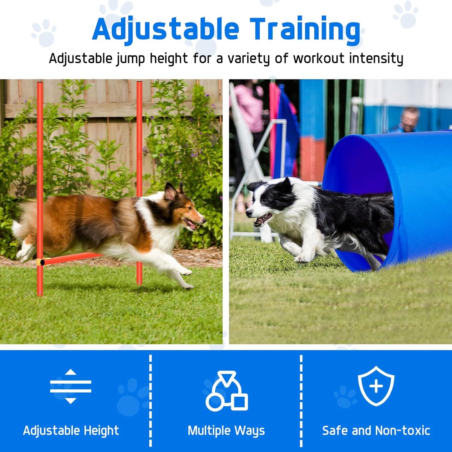 Polar Aurora Dog Agility Equipment, Dog Obstacle Courses Backyard - Pet Outdoor Games w/Adjustable High Jump, Agility Weave Poles, Tunnel, Jumping Ring, Pause Box, 2 Balls,Whistle and Carrying Bag
