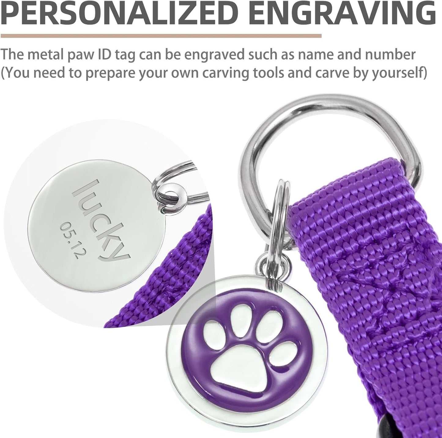 PUPTECK No Pull Dog Harness Soft Adjustable Basic Nylon Step in Puppy Vest Outdoor Walking with ID Tag and A-ir Tag Case, Purple, XS