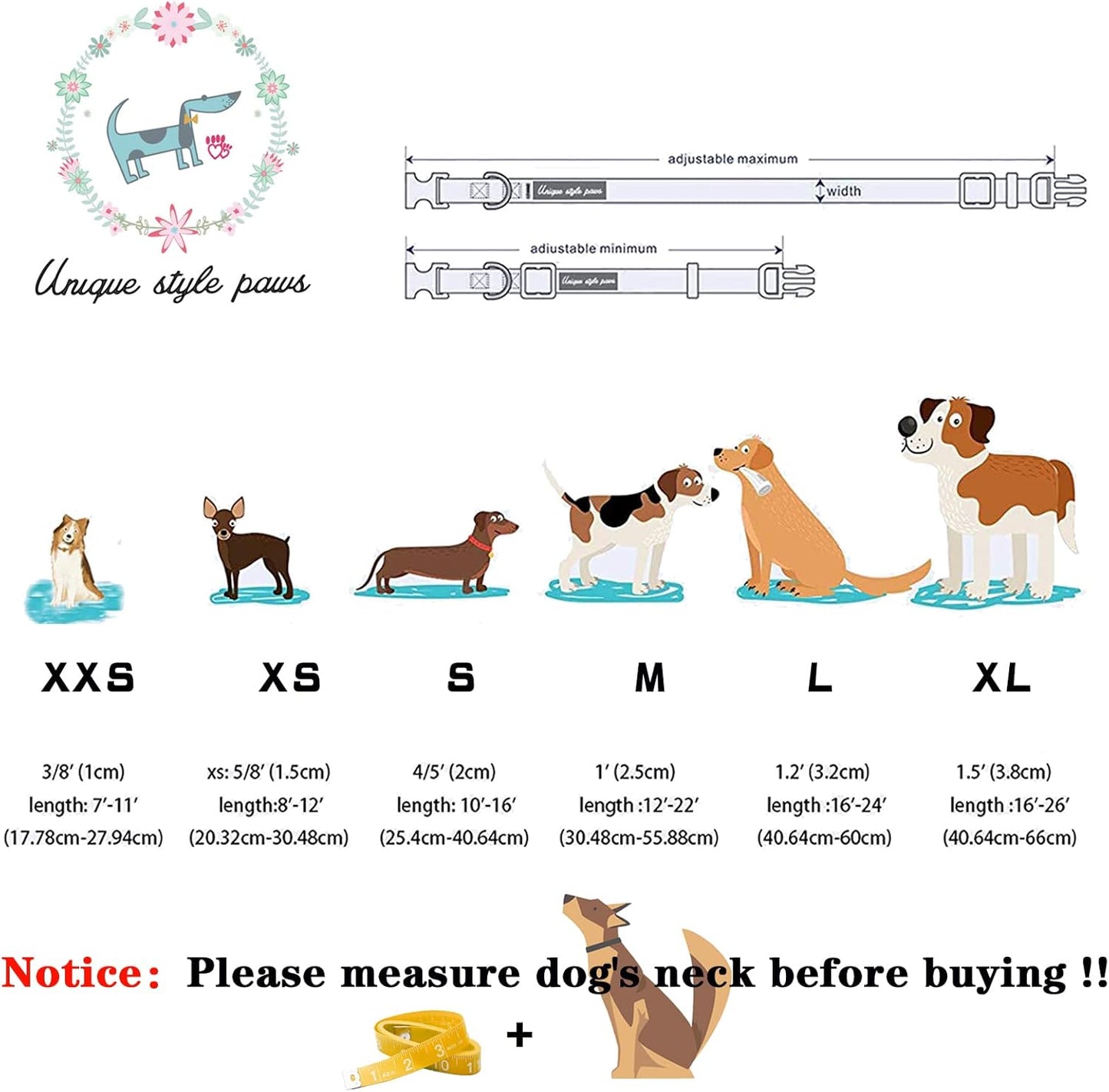 Unique style paws Dog Collar with Flower Tie Christmas Dog Collar for Small Medium Large Dogs with Adjustable Metal Buckle -S