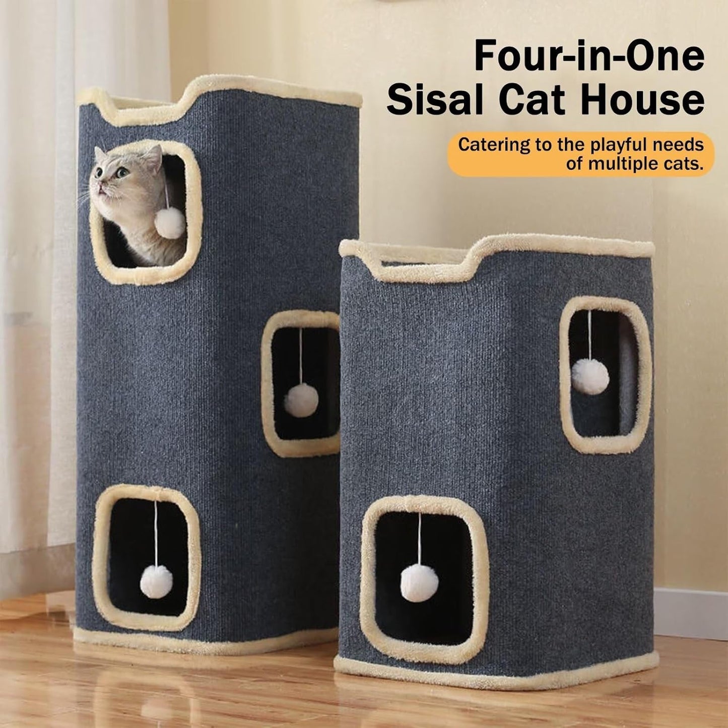 Cat House for Indoor Cat Beds, Multi-Level Cat Condo Foldable Cat Cave (1-Level)