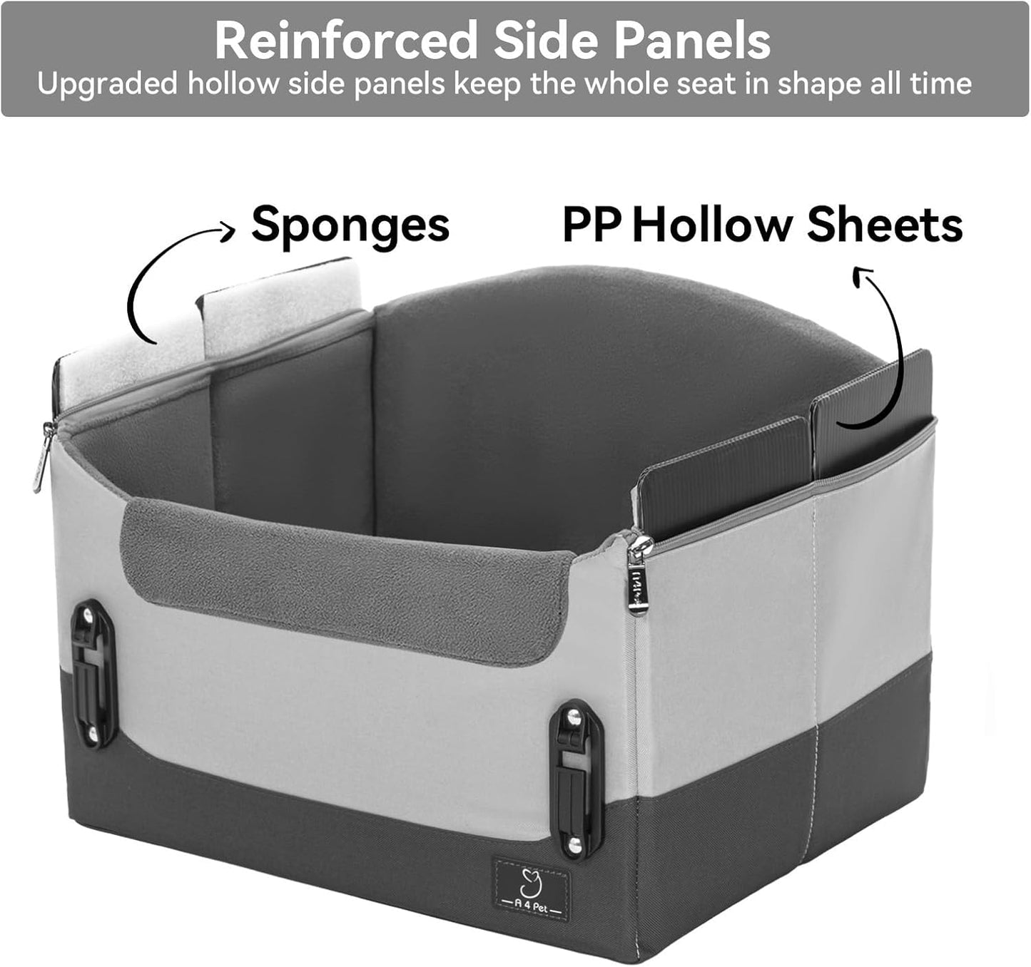 A4Pet Dog Car Seats for Small Dogs, Booster Car Seat with Patent Buckles & Clip-On Safety Leash, Pet Seat for Puppy Small Dogs Cats Under 25 Lbs, Grey