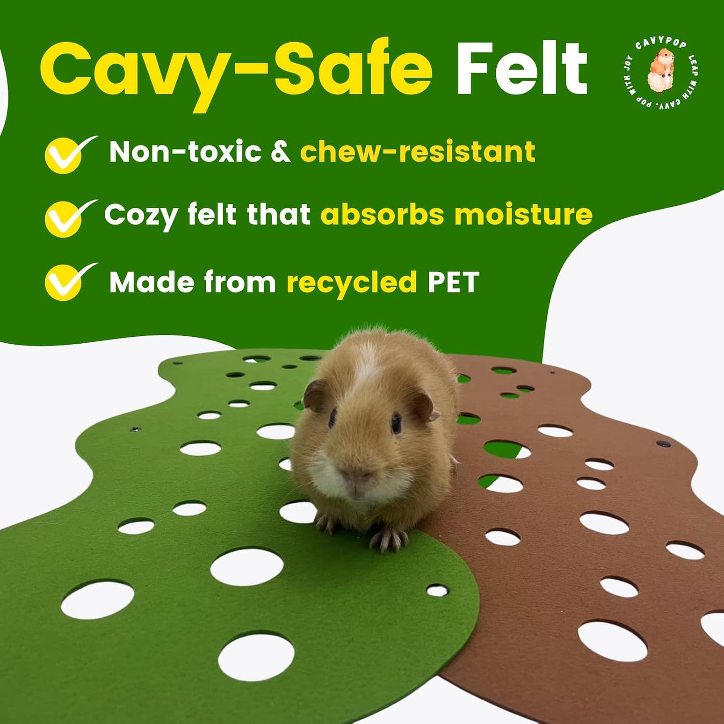 Guinea Pig Tunnel Foldable Fleece Hideout Tube with Cheese-Hole Design Soft Cozy Hideaway for Guinea Pig Cage Corner Indoor Play and Napping-Green