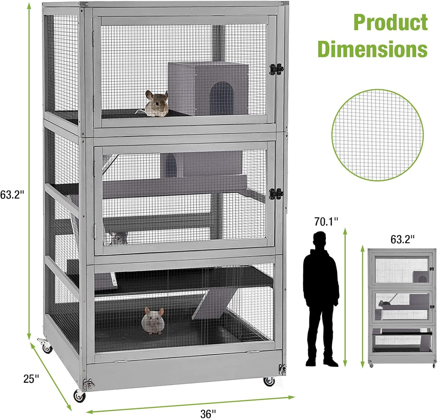 GUTINNEEN Large Chinchilla Cage, 4 Levels Ferret Cage - Large Critter Nation Hutch with Chew-Proof Aluminium Edge & PVC Layer, Brake Wheels Moveable - for Hamster, Rat, Gerbil