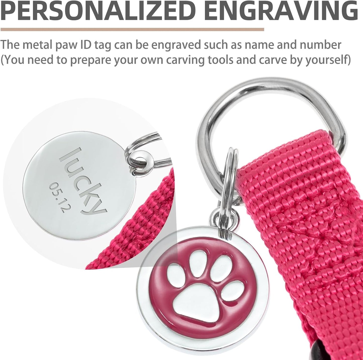 PUPTECK No Pull Dog Harness Soft Adjustable Basic Nylon Step in Puppy Vest Outdoor Walking with ID Tag and A-ir Tag Case, Hot Pink, M