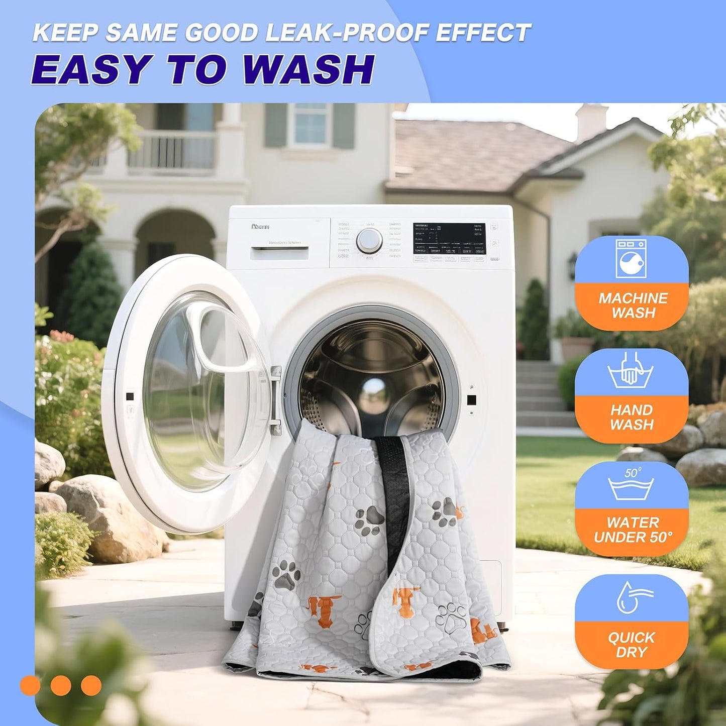 Washable Pee Pads for Dogs, 2 Pack Absorbent Reusable Training Dog Pads Pet Puppy Pads, Non-Slip Potty Pads for Whelping, Playpen, Crate, Bed, Orange, 24"x36"