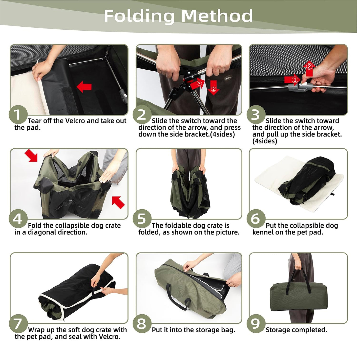 Pettycare Portable Travel Dog Crate 4-Door Soft Sided 30 Inch Collapsible Dog Crate with Curtains Durable Mesh Foldable Pet Kennel Soft Crates for Medium Dogs Indoor & Outdoor Olive Green