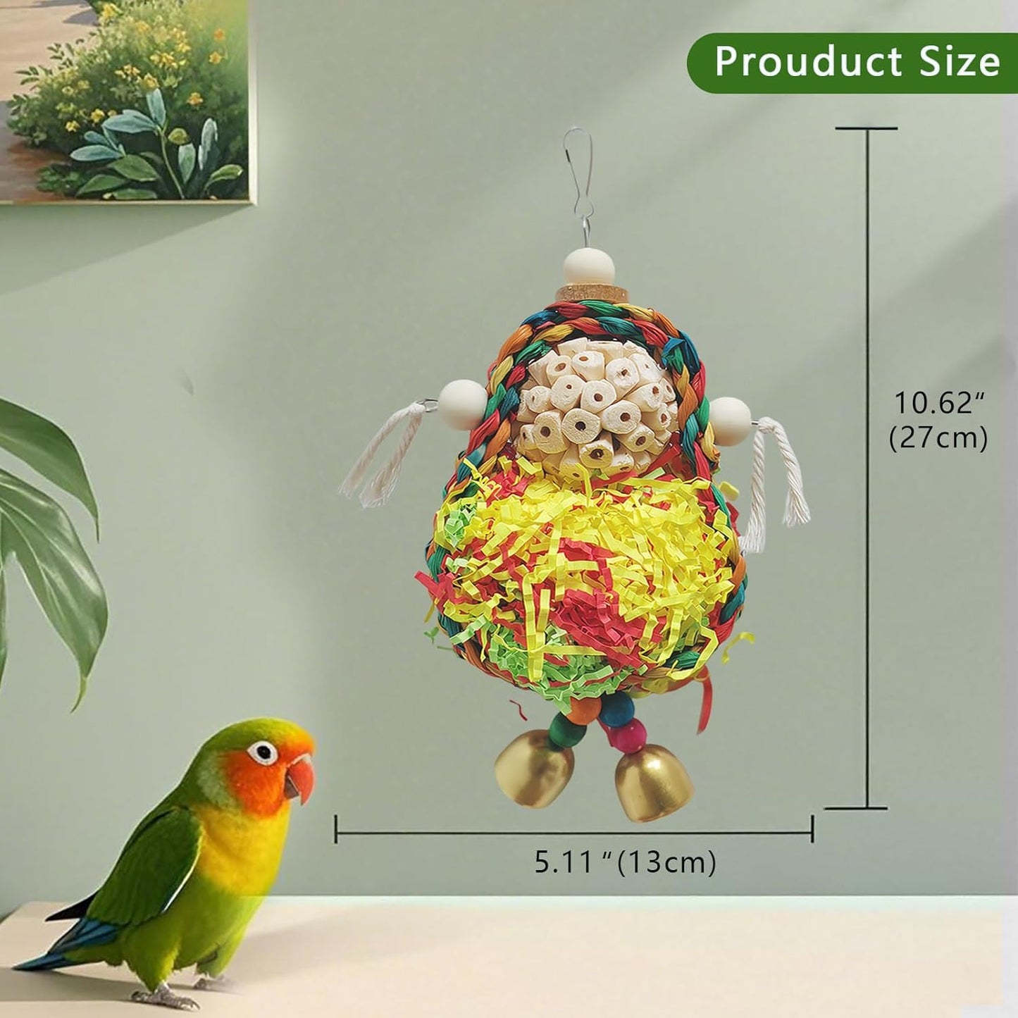 Parakeet Toys,Natural Sola Balls and Shredding Hanging Chewing Toy,2 PCS Small and Medium-Sized Parrot Toys, Bird Toys for Parrots,Cockatiels,Conures,Lovebird,Christmas Birds Toy