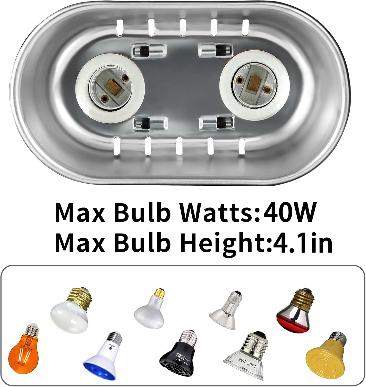 DXOPHIEX Nano Reptile Heat Lamp Fixture, Dual Reptile Light Fixture with 60W Basking Bulb & Infrared Bulb for Bearded Dragon, Turtles, Snake and Lizard Terrarium