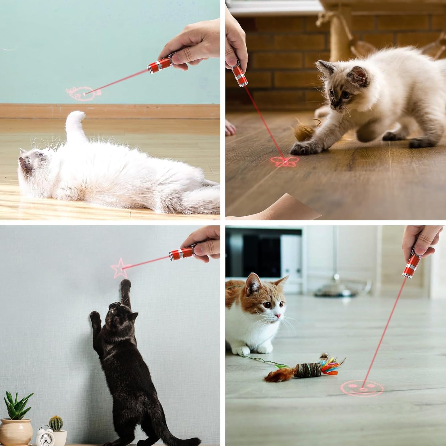 EAWONGEE Cat Toys, Rechargeable Interactive Toy for Cats with 7 Light Projection Modes, Indoor Kitty Pet Dog Toy for Training Chaser, 2 PCS Red