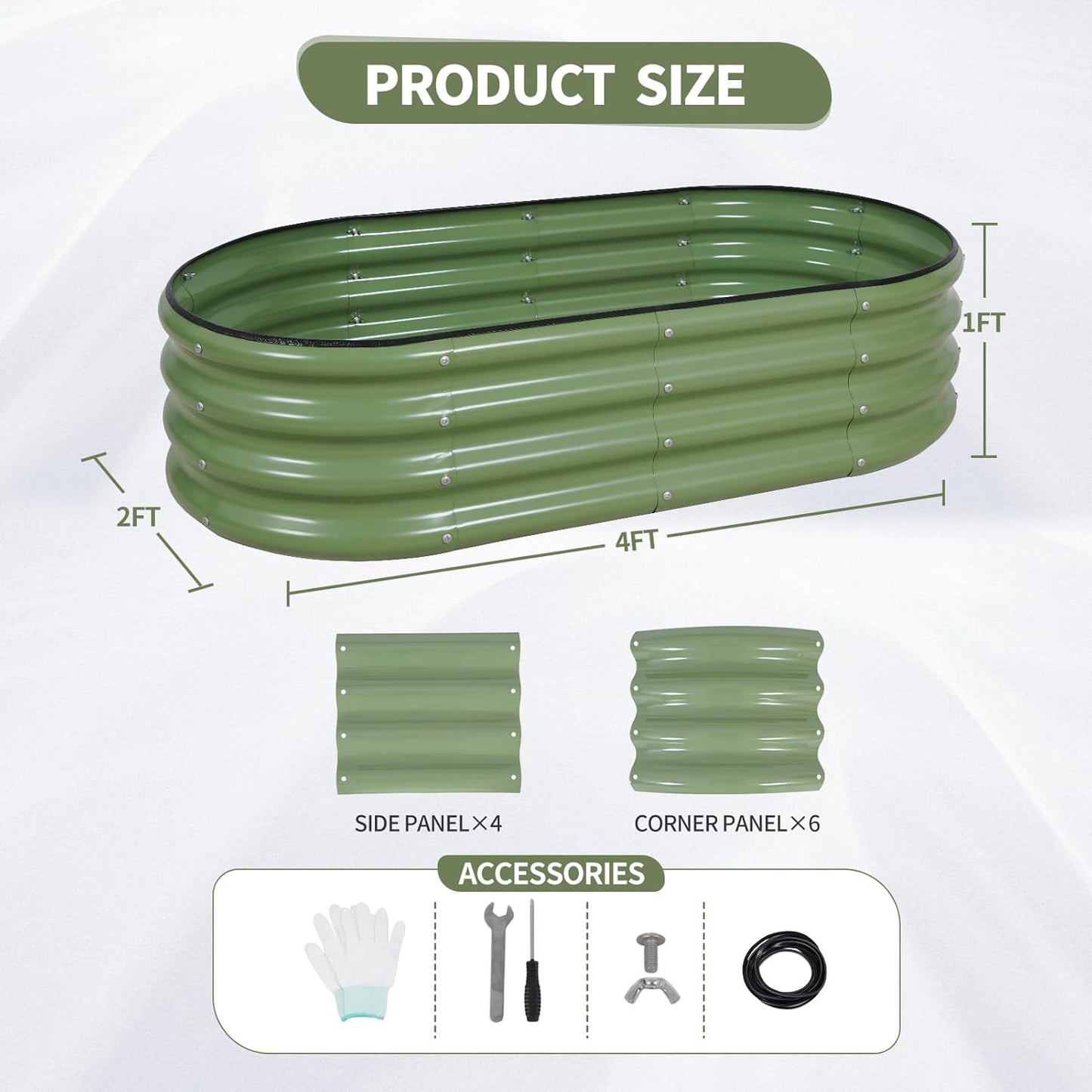 Galvanized Raised Garden Bed Outdoor- Raised Beds for Gardening| Metal Planter Box, Steel Raised Garden Bed Kit with Safety Edging and Gloves for Vegetables, Flower, Herbs (4x2x1FT, Green)