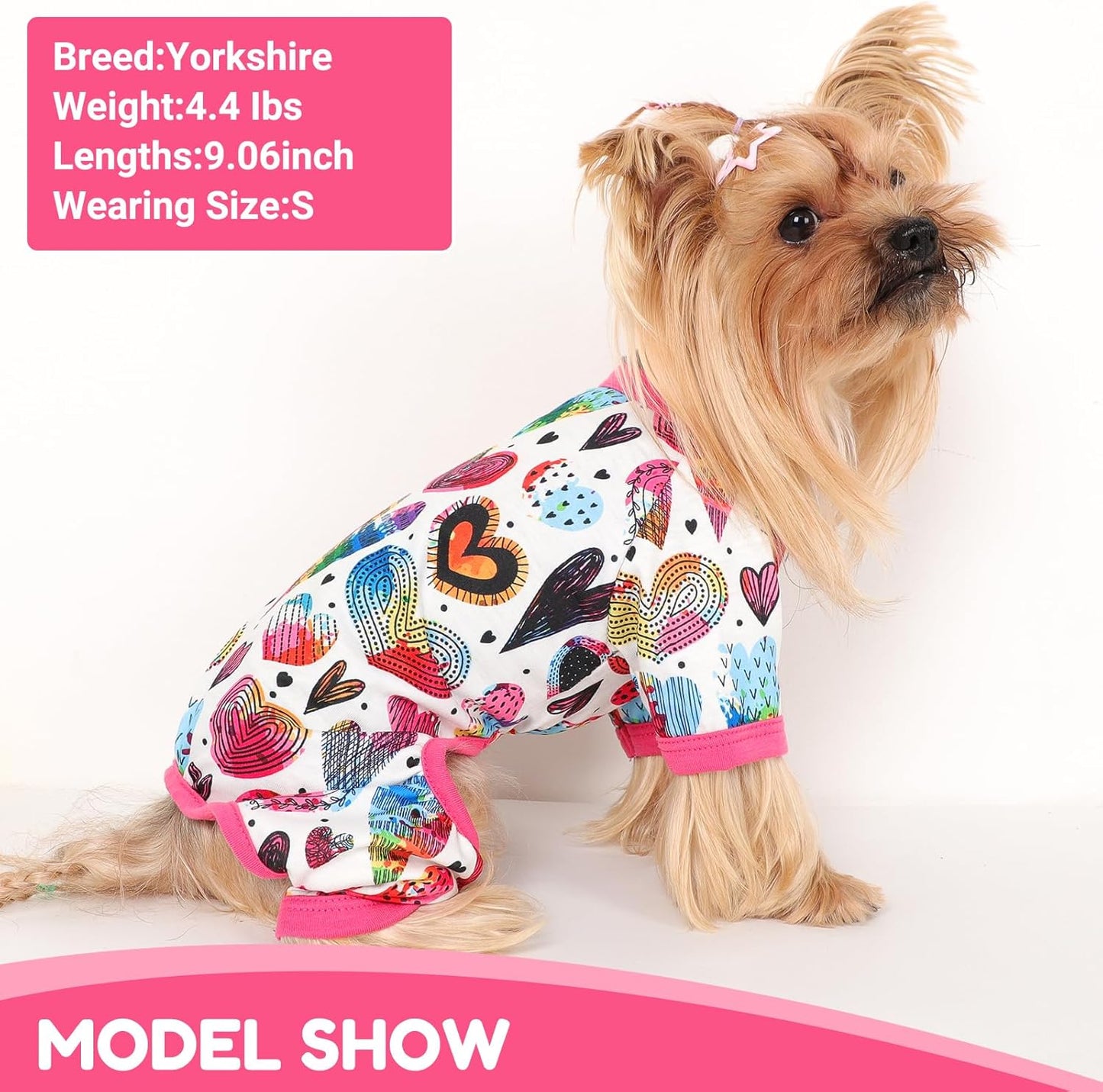 Dog Pajamas Small Sized Dogs Stretchable Summer Dog Clothes Pjs 4 Legs Girl Boy Cute Soft Puppy Outfits Doggie Cat Jammies Jumpsuit Sleeper for Pet (Love Heart, Small)