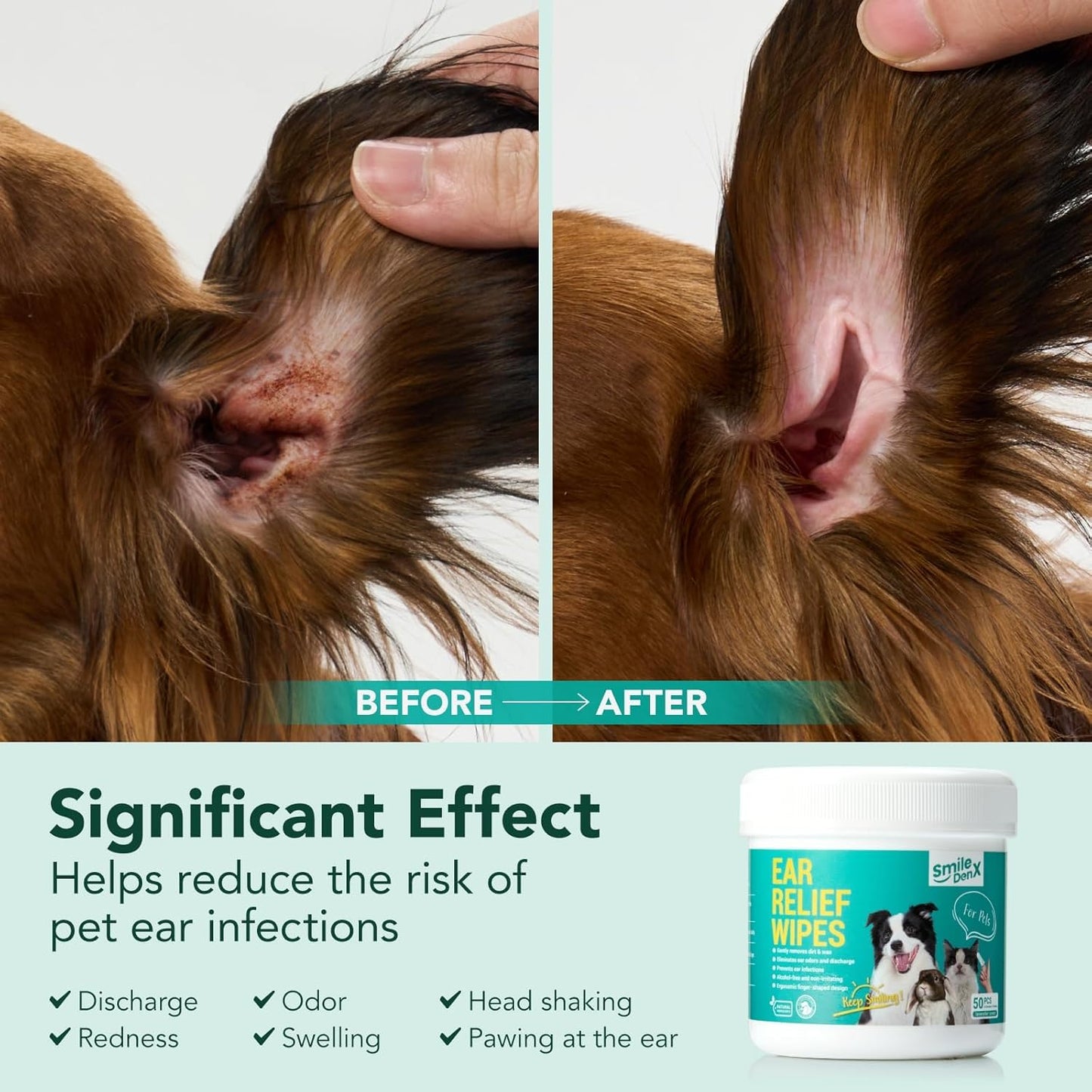 Dog Ear Cleaner Wipes - Dog Ear Infection Treatment Fast Relief from Ear Itching and Inflammation, Cat Ear Wipes Gently Remove Ear Wax Debris and Smelly