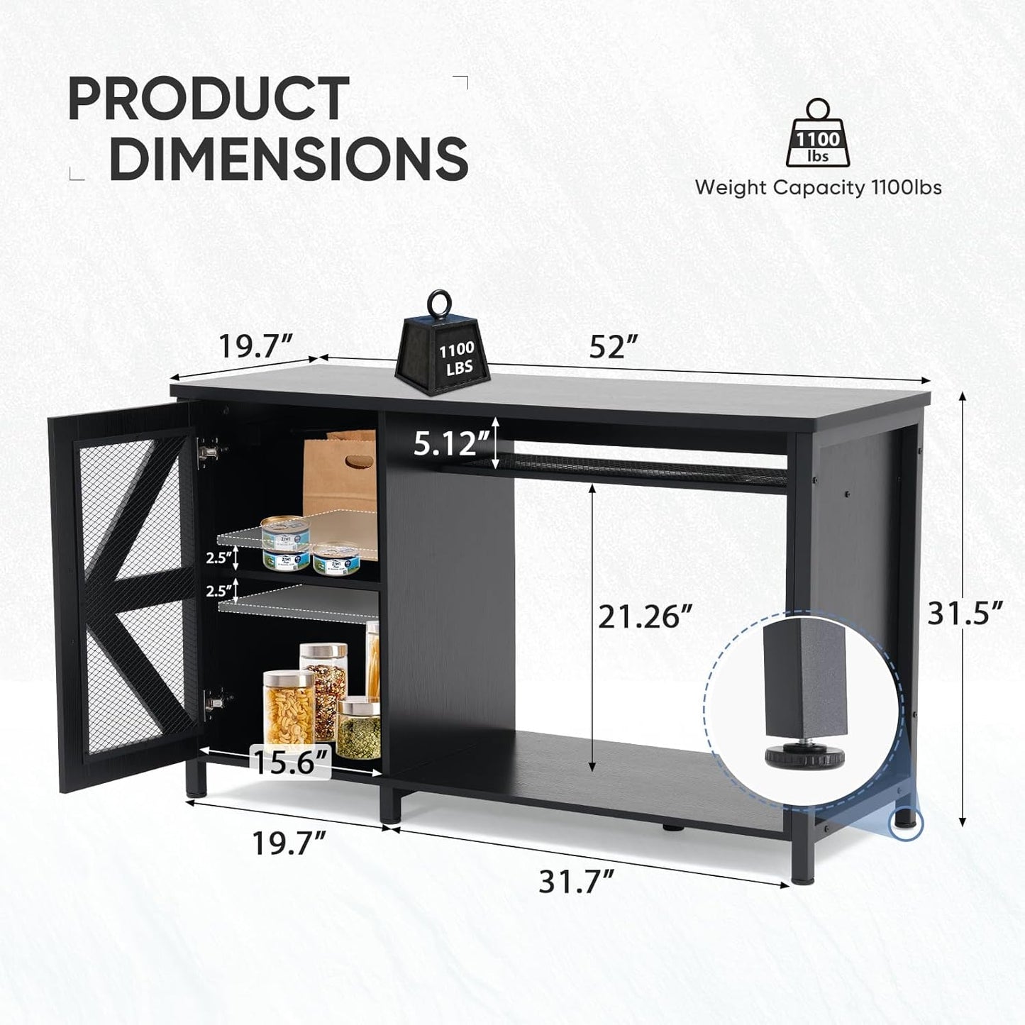 Verano 55-75 Gallon Aquarium Stand with Storage Cabinet, Fish Tank Stand with Power Outlets & LED Light, Wooden Turtle Tank 52 inch x 19.7-inch Desktop, Heavy Duty Steel Frame,1100LBS Capacity (Black)