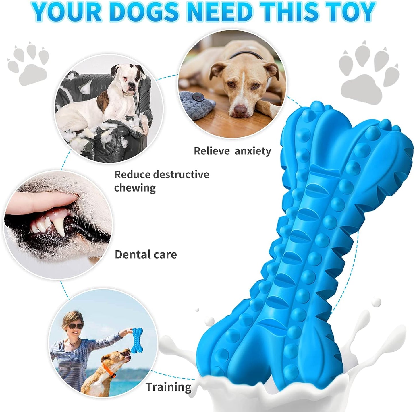 LEGEND SANDY Dog Toys for Aggressive Chewers Large Breed, Durable Dog Bones Squeaky Chew Toy, Nearly Indestructible Dog Toys for Large, Tough Natural Rubber Puppy Chew for Medium Teeth Cleaning