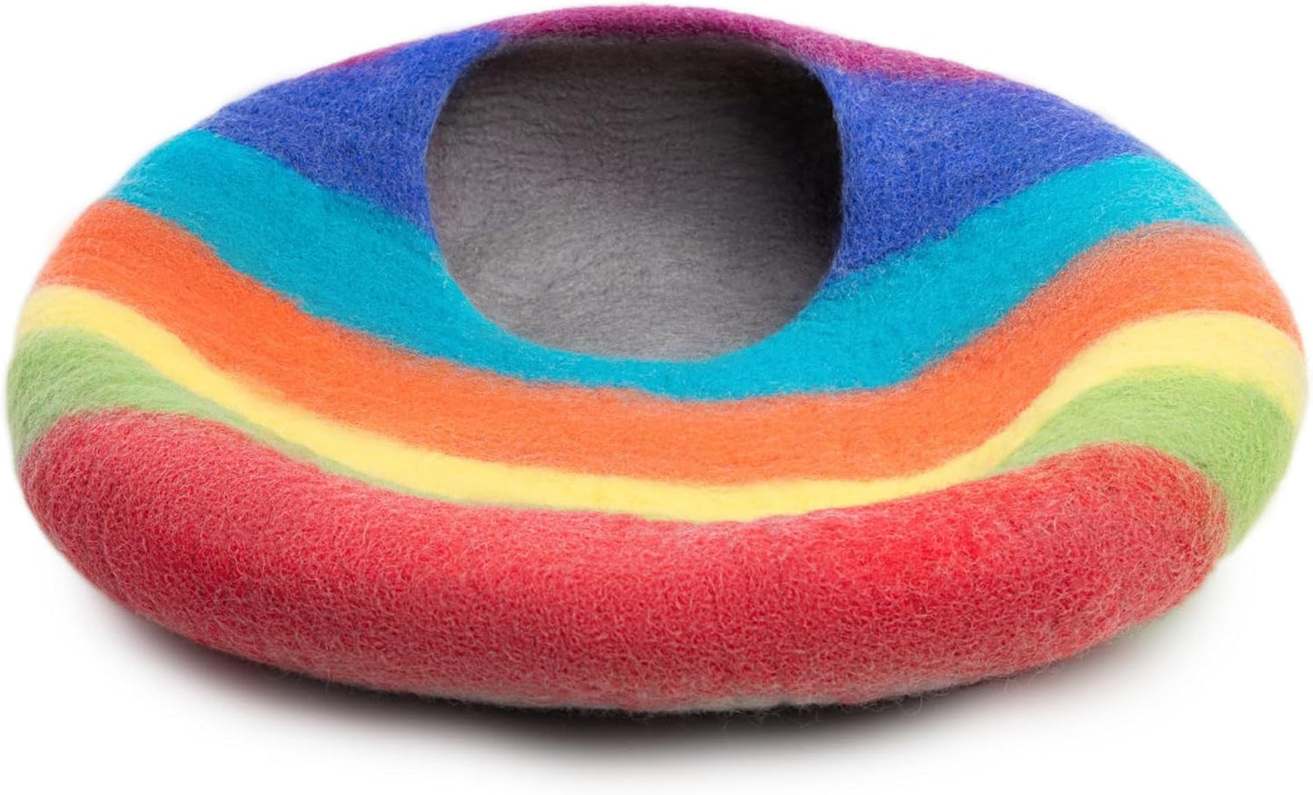 Woolygon Premium Felt Cat Cave Bed ā Wool Kitty Beds Handcrafted Kitten Caves Bed for Indoor Cats - Made from 100% Eco-Friendly Merino Wool, Foldable Cat Hidewawy Covered Cat House Pod (Rainbow Twist)