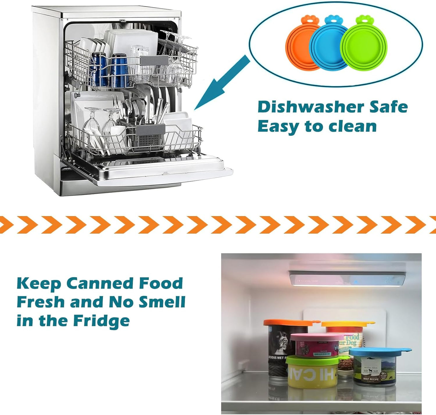 PetBonus 3 Pack Silicone Pet Can Cover Lids, Universal Size for Dog Cat Food, 1 fit 3 Standard Size Can Tops, BPA Free Dishwasher Safe (Blue, Green, Orange)