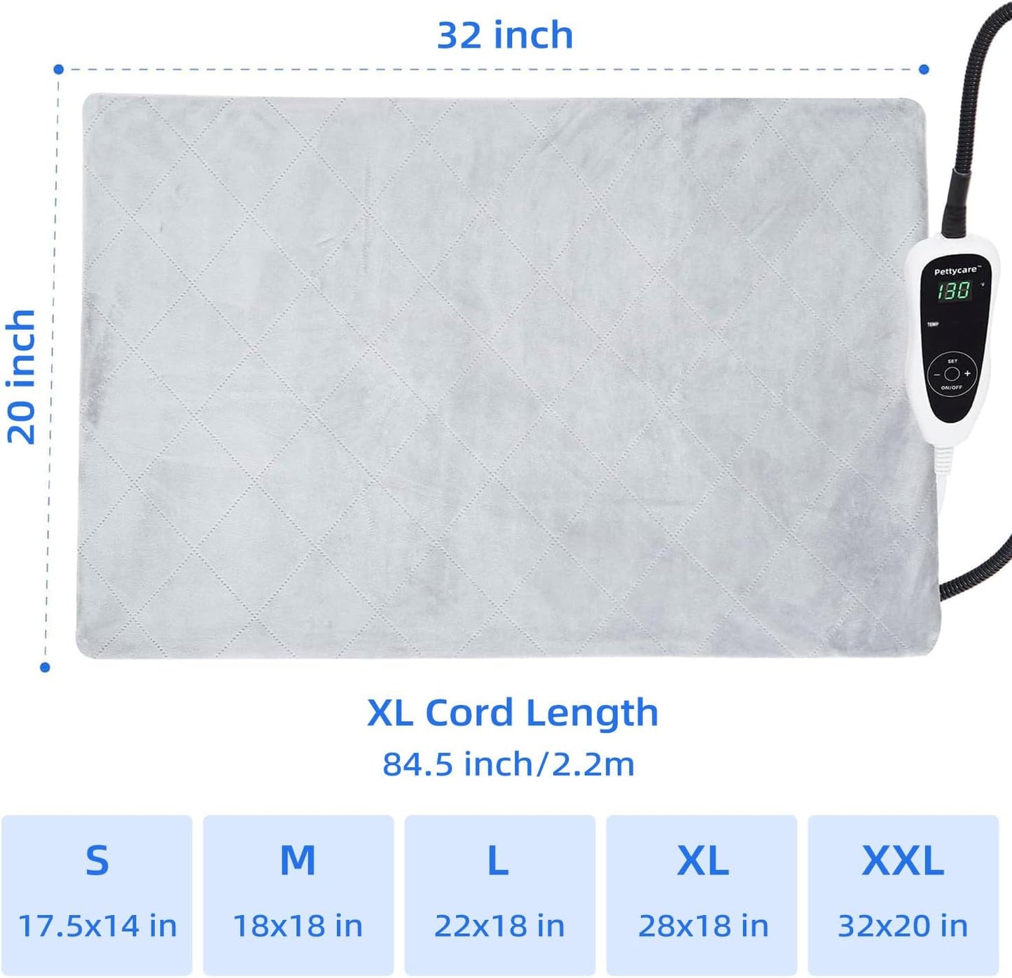 pettycare Pet Heating Pad for Dog Cat, Electric Heating with Steel-Wrapped Cord, 25-Level Timer & 11-Level Temperature Indoor Warming Pads Easy Clean for Puppy Cat Dog XXL 32x20inch