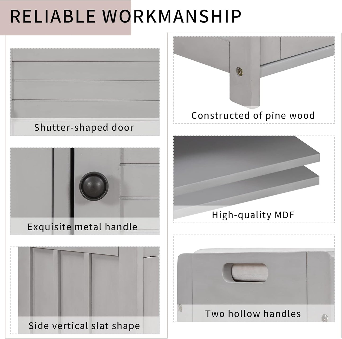 Storage Bench with 3 Shutter-Shaped Doors, Wood Shoe Bench with Removable Cushion and Hidden Storage Space for Entryway, Living Room, Hallway 43.5" L*16" W*18" H (Gray Wash Pine)